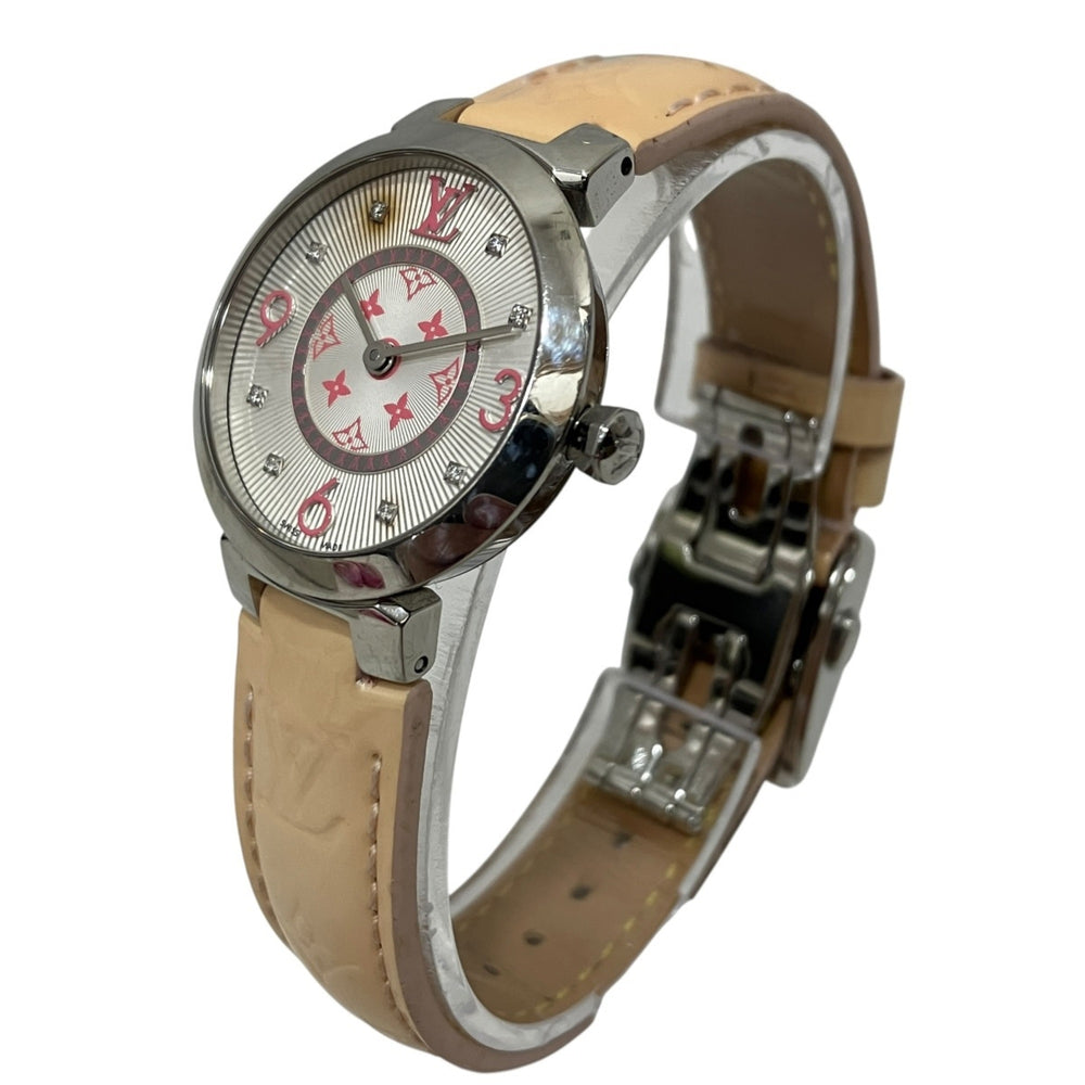 Louis Vuitton Tambour Monogram PM Watch, Verny, Total Weight 36.3g, Stainless Steel, Genuine Leather Strap, Quartz Movement, White Dial, Q12MG — Good