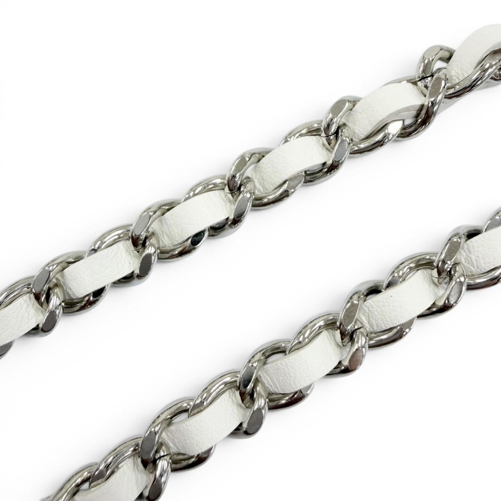 CHANEL (Chanel) 2025 Model B25C Coco Mark Rhinestone Leather Necklace Choker Silver White Made in Italy Women's — Like New