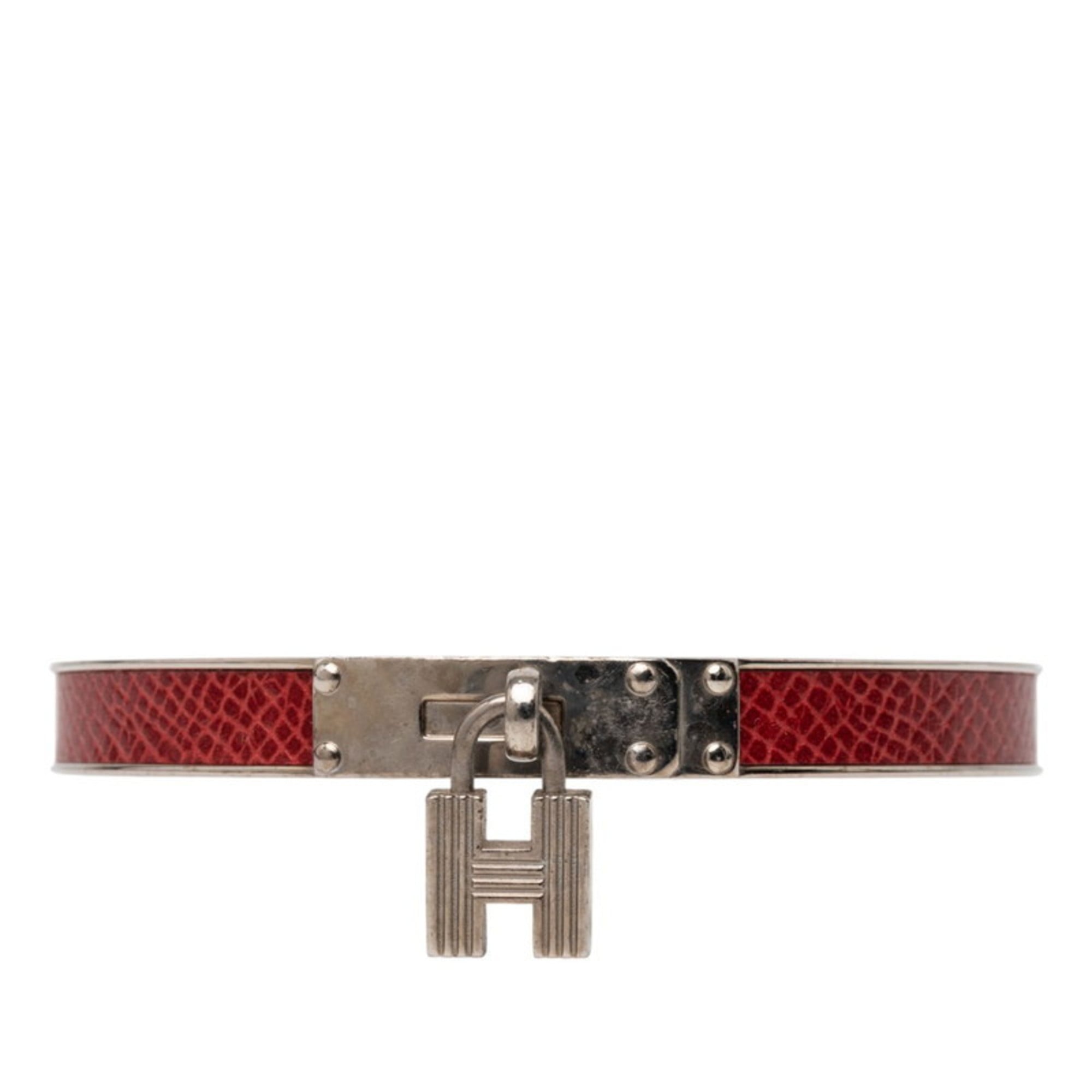 Hermes Kelly Bangle Cadena Motif Silver Red Metal Leather Women's HERMES