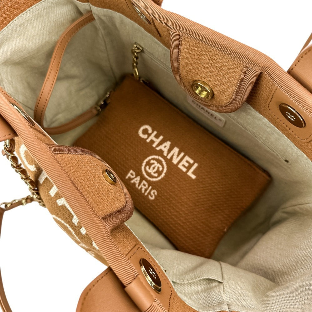 CHANEL Deauville MM Tote Bag, Chain Shoulder Handbag with Pouch, A67001 Pink Beige, Women's — Like New
