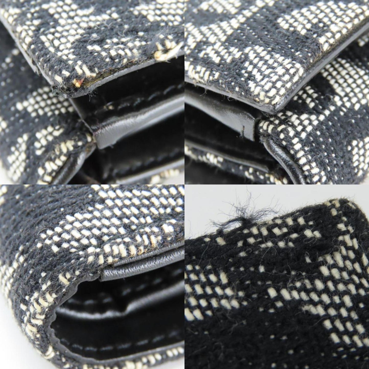 Christian Dior Bi-fold Wallet Trotter Canvas Black W Compact Women's