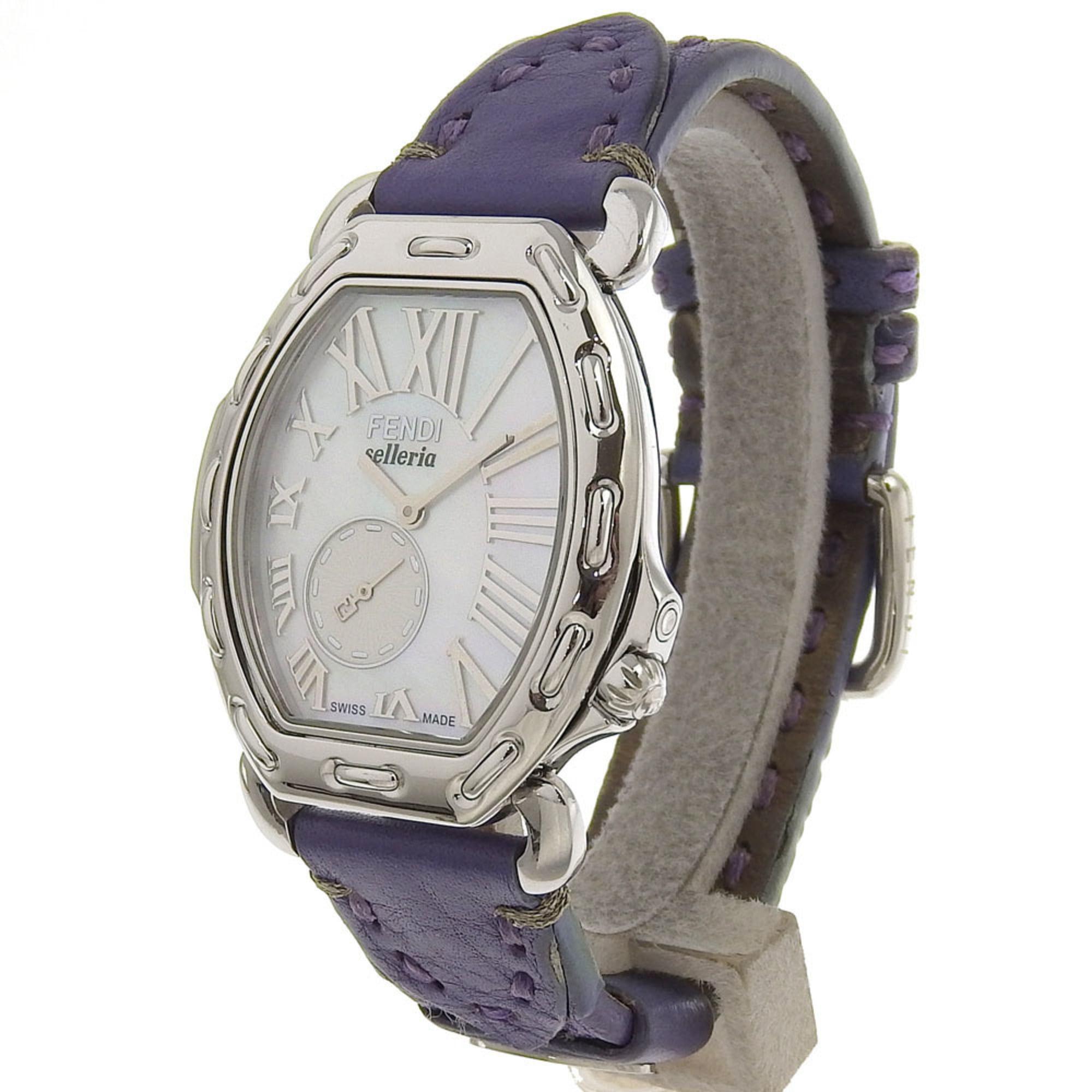 FENDI Celeria Watch 8400M Stainless Steel x Embossed Leather Quartz Small Second White Shell Dial Boys — Very Good