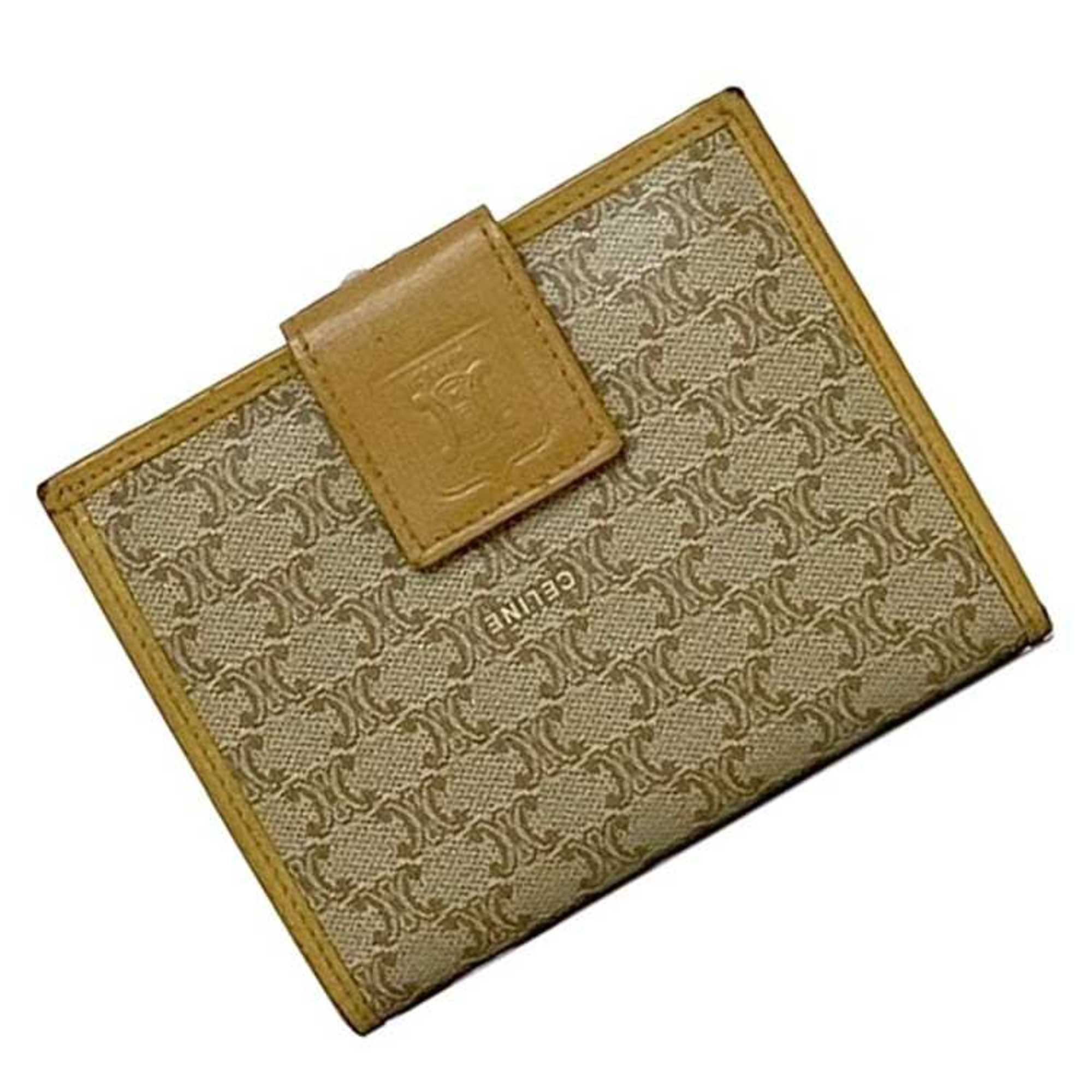 Celine Bi-fold Wallet ec-22515 Beige Yellow Macadam PVC Leather M13 CELINE Folding for Women Compact Mini