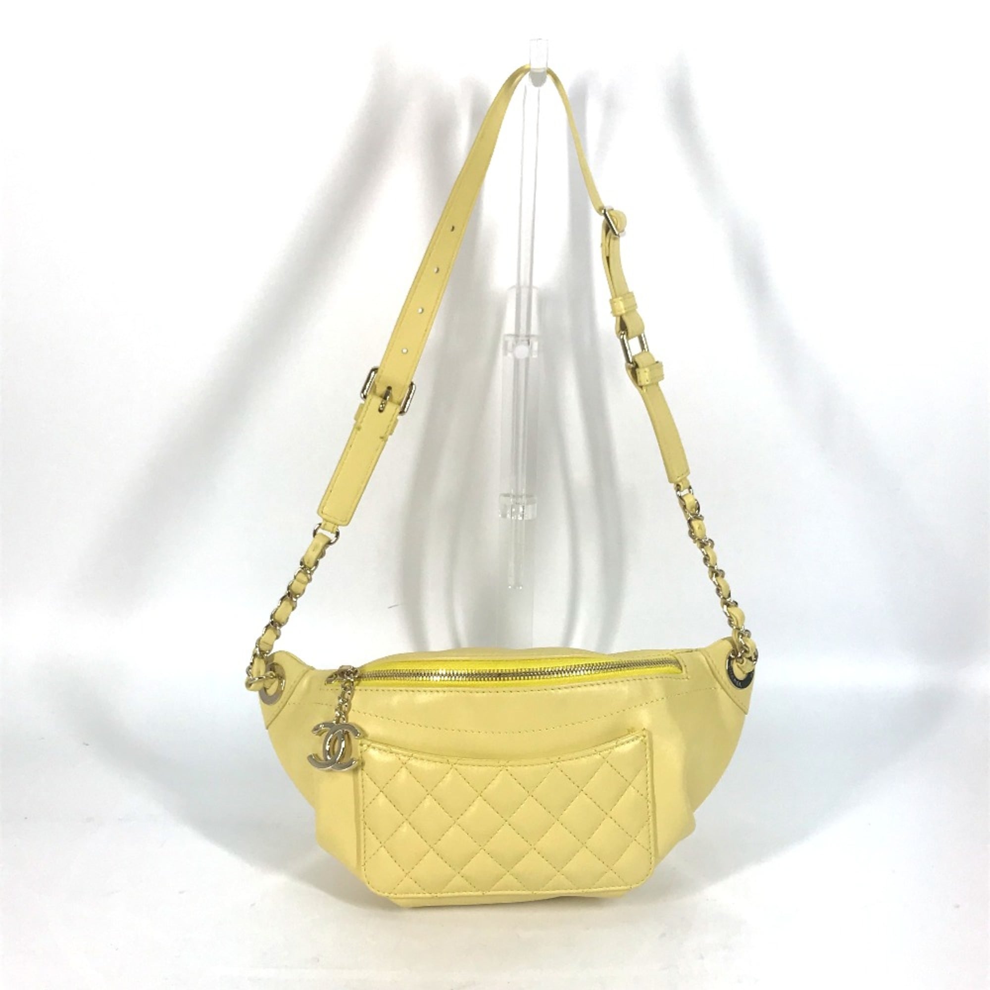 Chanel A57832 Chain Belt Bag Waist Pouch Bag Cross Quilted Matelasse body bag yellow GoldHardware — Like New