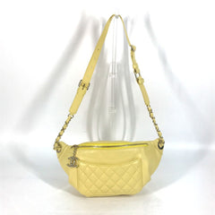 Chanel A57832 Chain Belt Bag Waist Pouch Bag Cross Quilted Matelasse body bag yellow GoldHardware — Like New
