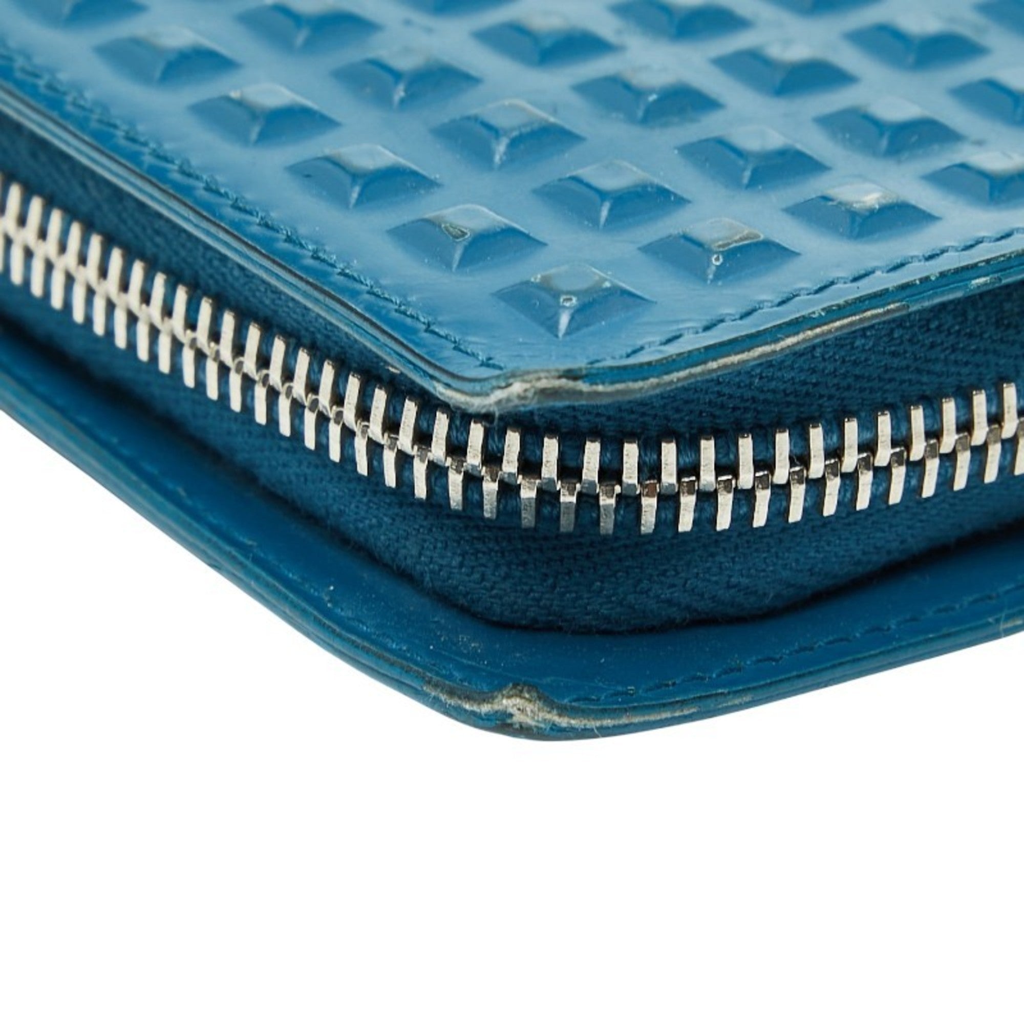 Balenciaga Grid Wallet, Long Wallet with Round Zipper, 298821, Blue Leather, Women's, BALENCIAGA