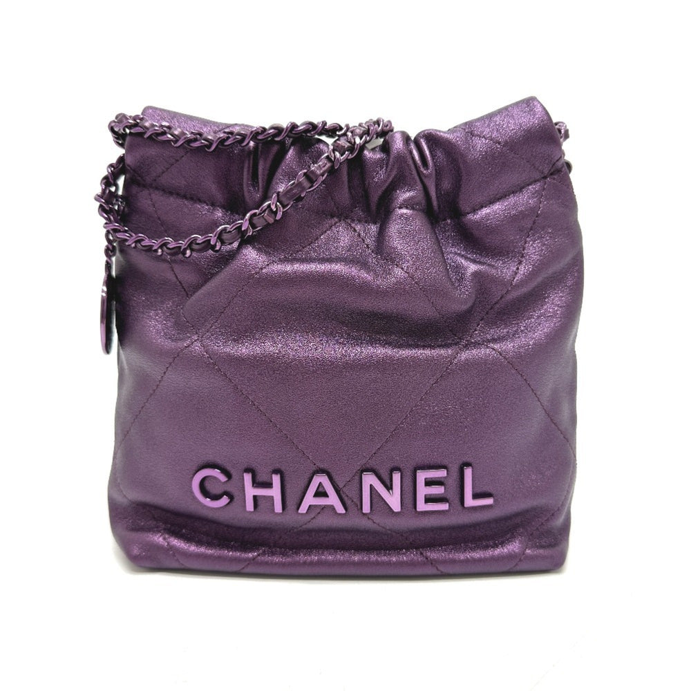 CHANEL AS3980 CHANEL22 Glitter All Purple Shoulder Bag Leather Women's — New - Store Return