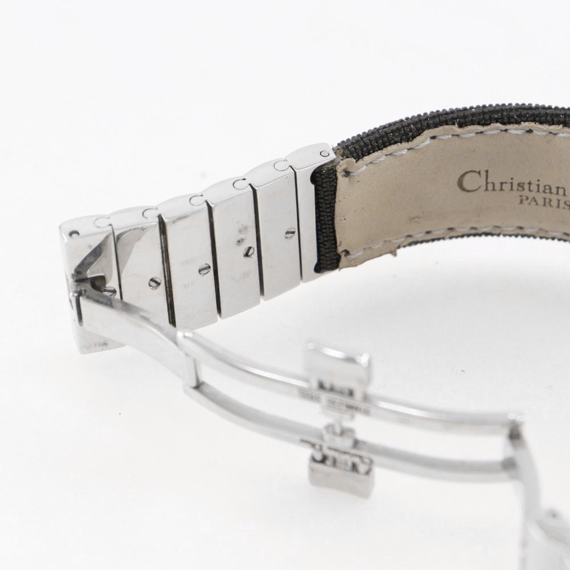 Christian Dior Riva Watch D80-100, Stainless Steel and Canvas, Quartz Movement, Analog Display, Silver Dial, Women's — Good