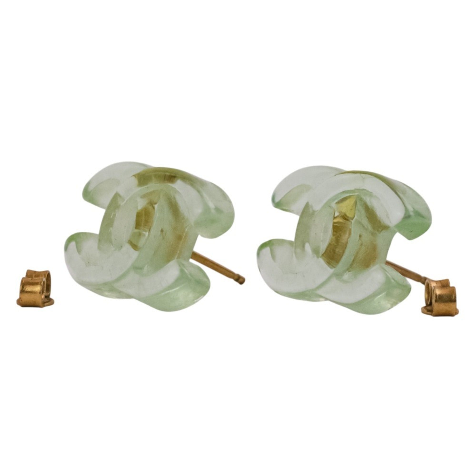 01P CHANEL Chanel Coco Mark Turnlock Plastic Earrings Mint Green Women's — Like New