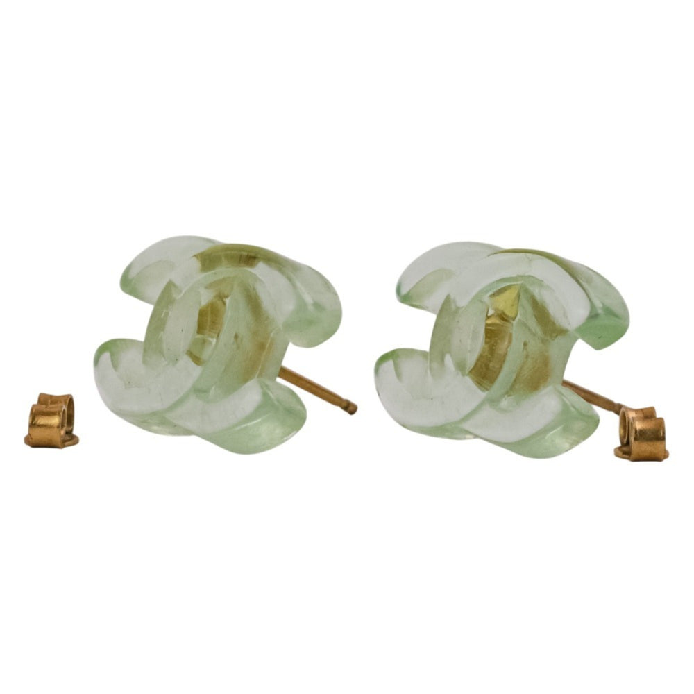 01P CHANEL Chanel Coco Mark Turnlock Plastic Earrings Mint Green Women's — Like New