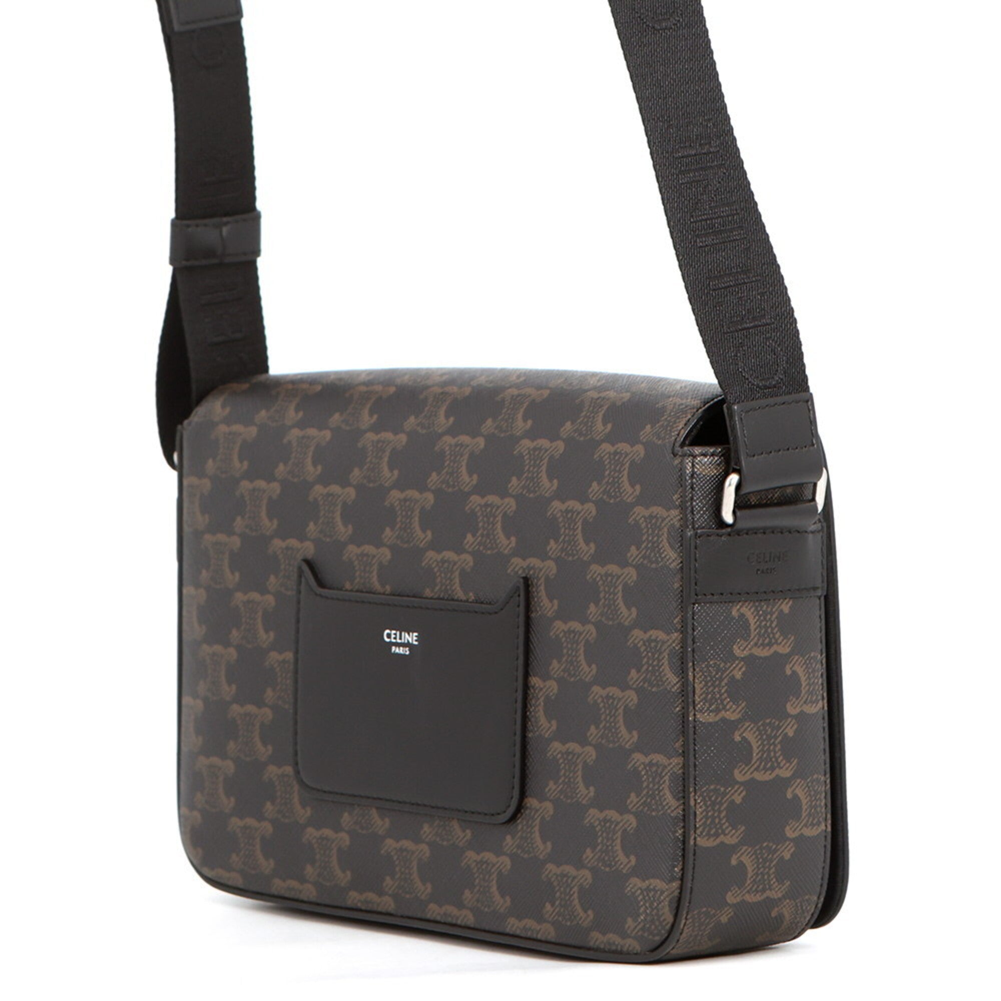 Celine Triomphe Flap Shoulder Bag, Leather, 111592ETH, Black, Handbag — Like New