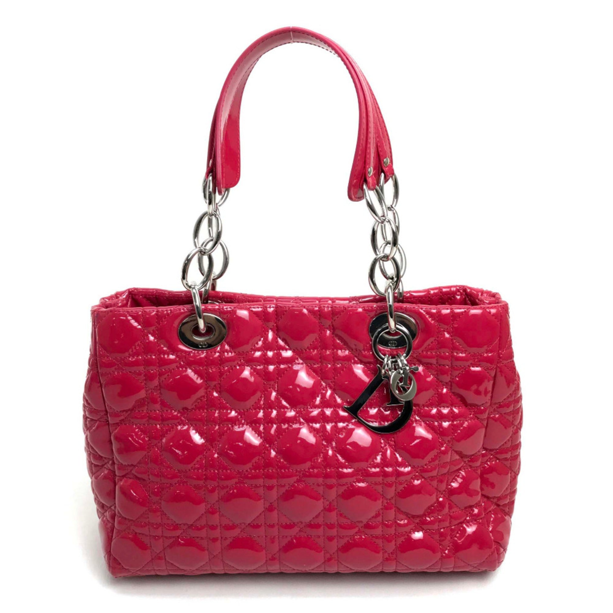 CHRISTIAN DIOR M0955PVR Cannage soft enamel Bag ChainShoulder Tote Bag Hand Bag Pink Based SilverHardware — Like New