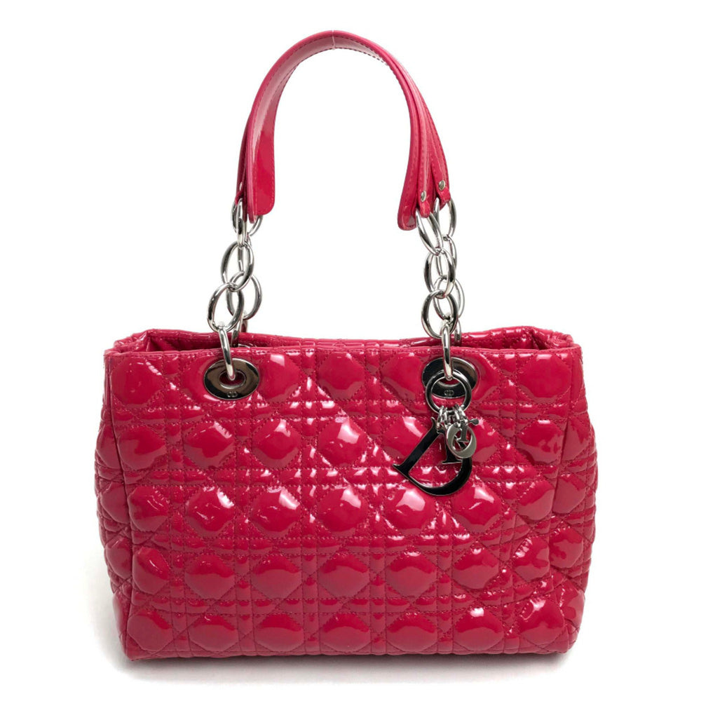 CHRISTIAN DIOR M0955PVR Cannage soft enamel Bag ChainShoulder Tote Bag Hand Bag Pink Based SilverHardware — Like New