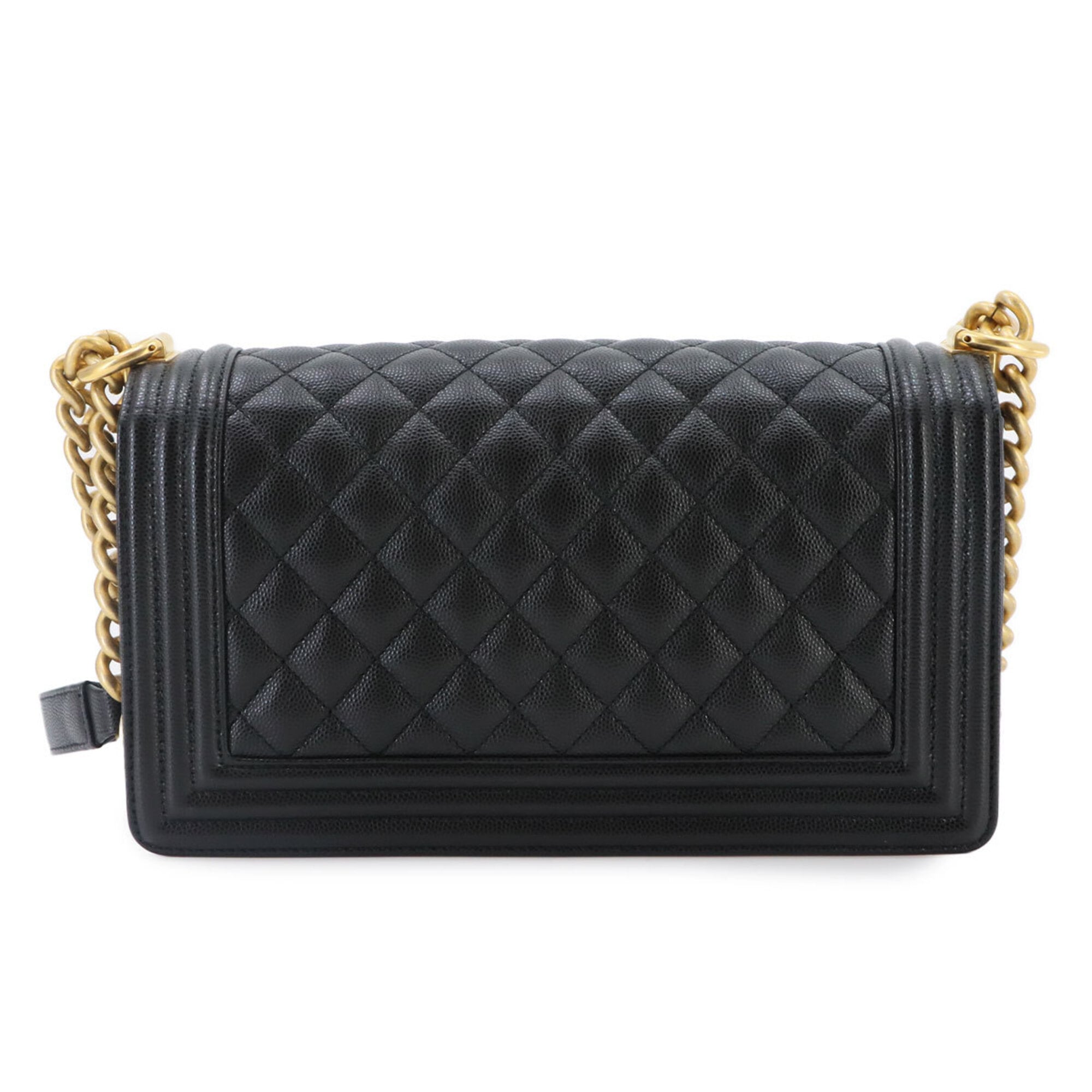 Chanel Boy Chain Shoulder Handbag, Caviar Leather, Black, A67086, Gold Hardware, BOY CHANEL Bag — Like New