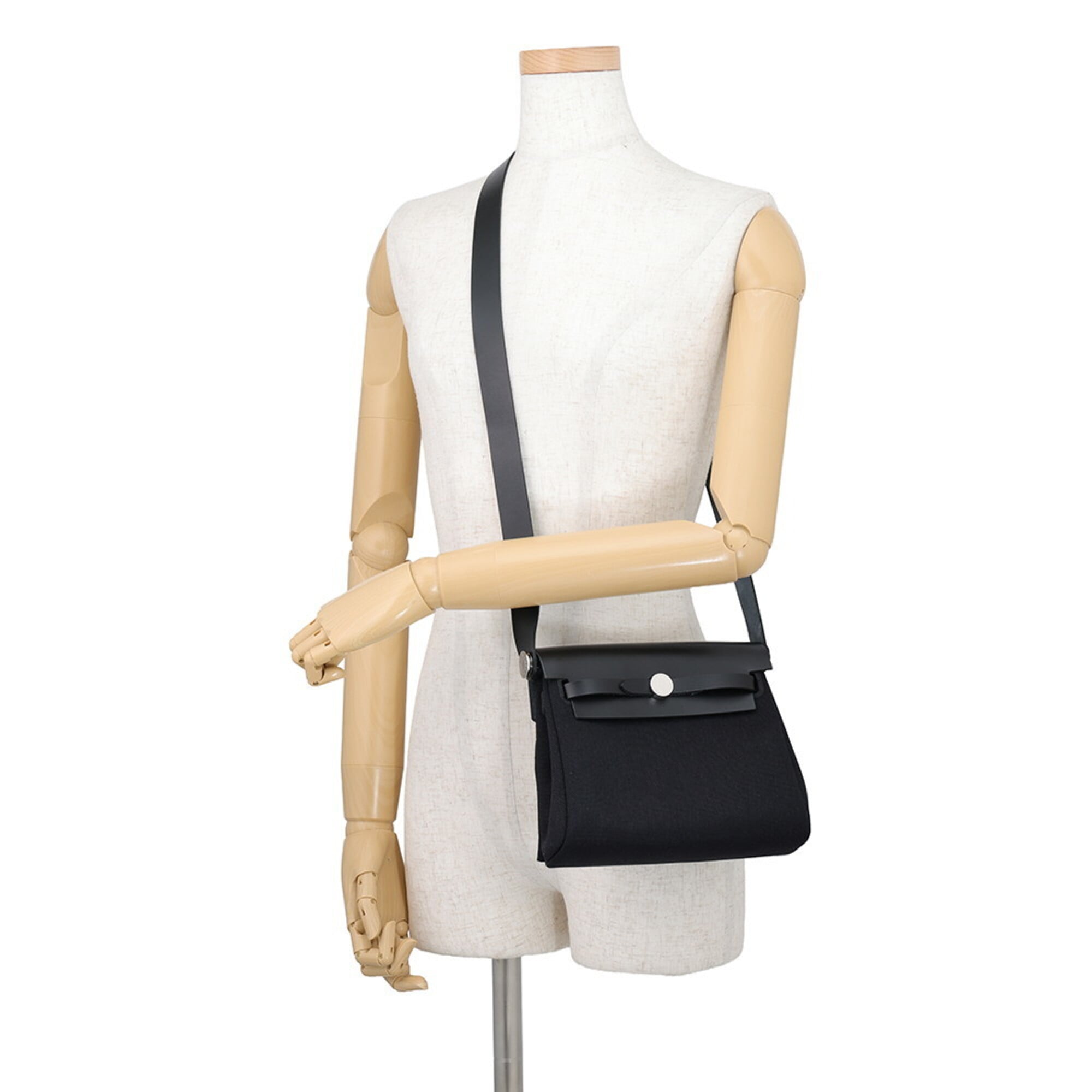 Hermes Shoulder Bag Herbag Zip Mini Black Toile H Vache Hunter G Stamp HERMES Handbag — Like New