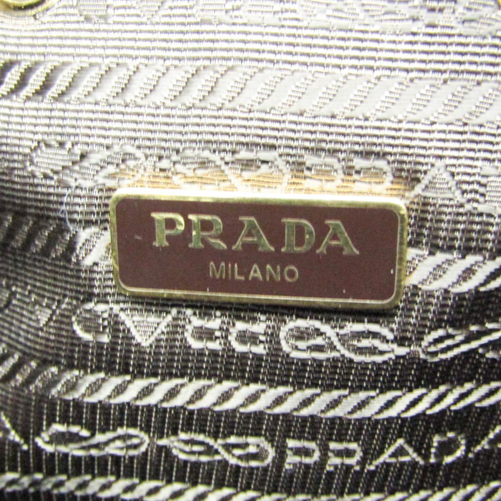 Prada Logo Jacquard Drawstring Bag Women's Leather,Jacquard Handbag,Shoulder Bag Beige Brown,Dark Brown — Like New