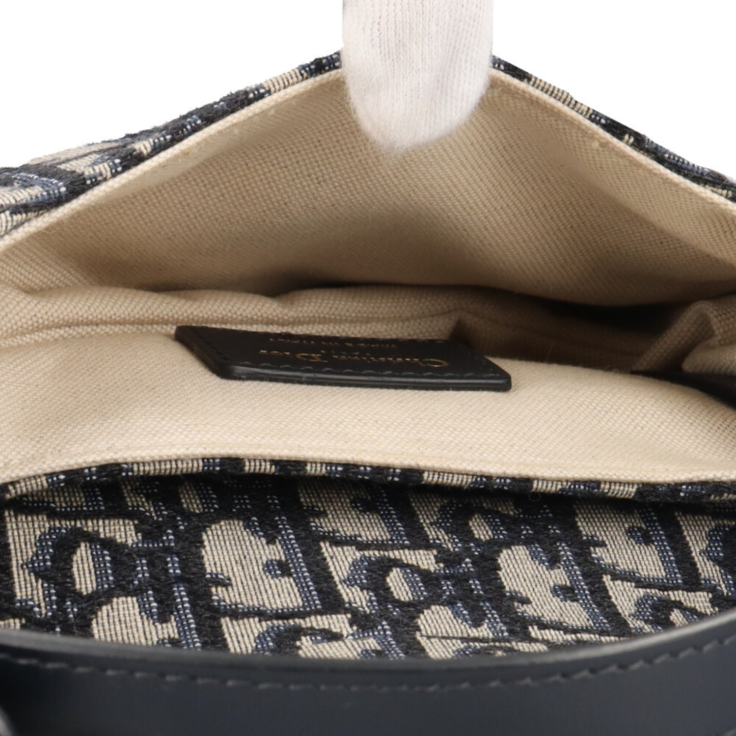 Christian Dior Dior Saddle Bag Mini Oblique Shoulder Canvas Navy Women's 2-way