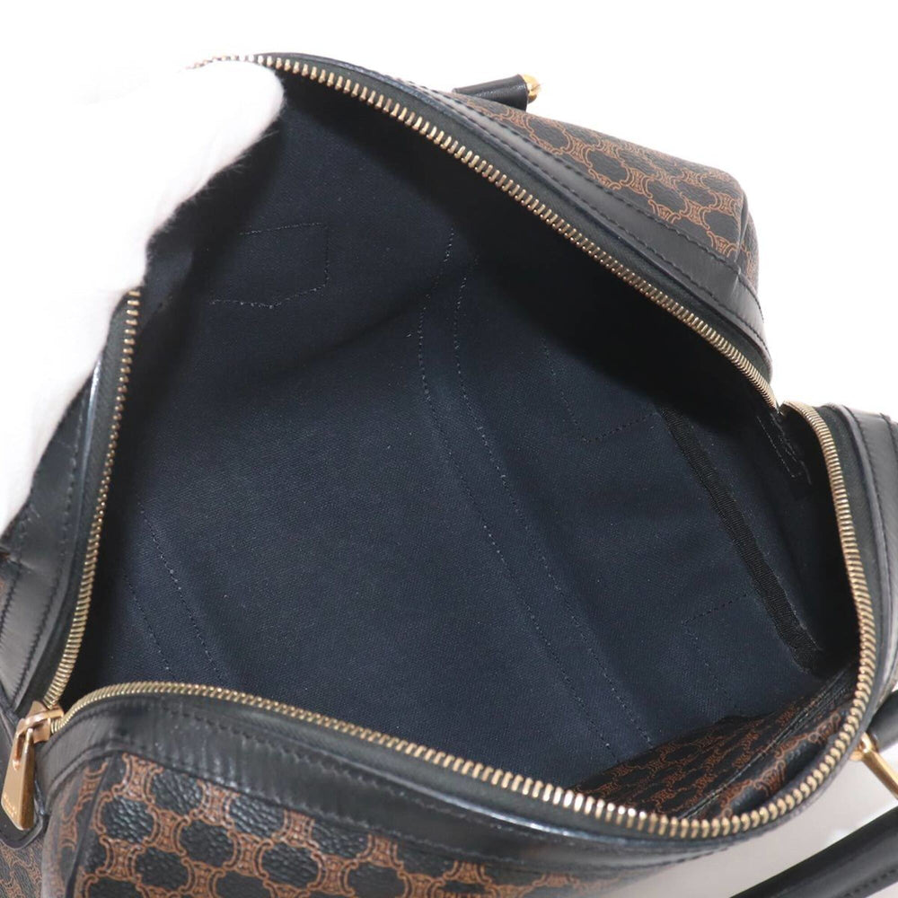 Celine Macadam Boston Handbag, Leather, Black/Brown, Gold Hardware — Like New