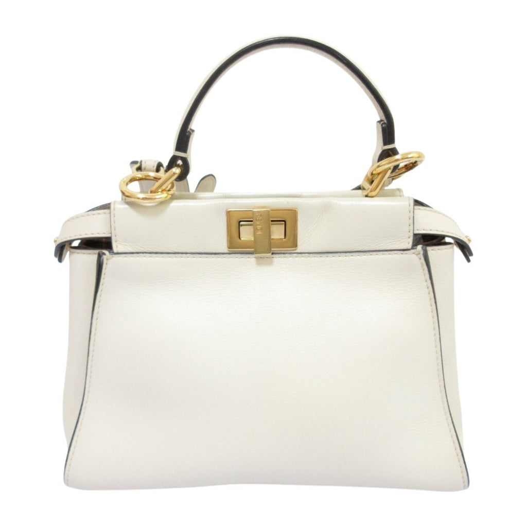 FENDI Peekaboo Mini Handbag/Shoulder Bag, Off-White, Women's