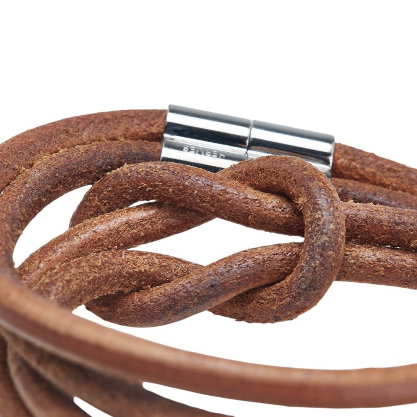Hermes Hermès Herculide Double Bracelet Choker in Brown and Silver Leather Metal for Women