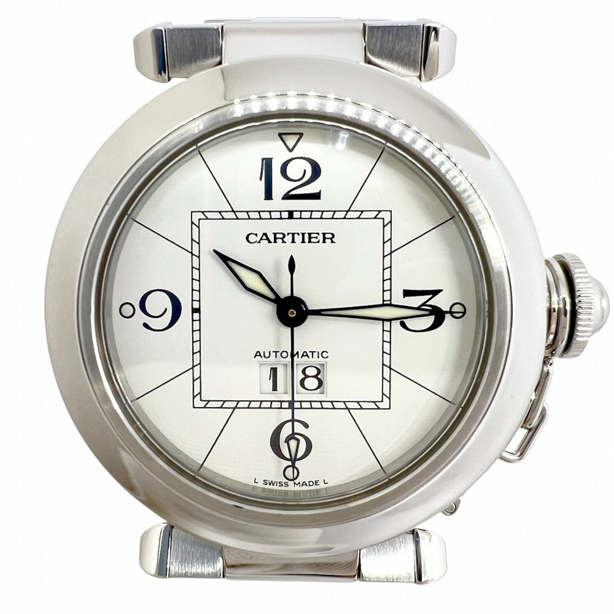Cartier Pasha C Big Date Stainless Steel White Dial W31055M7 Automatic Watch for Women and Men — Very Good
