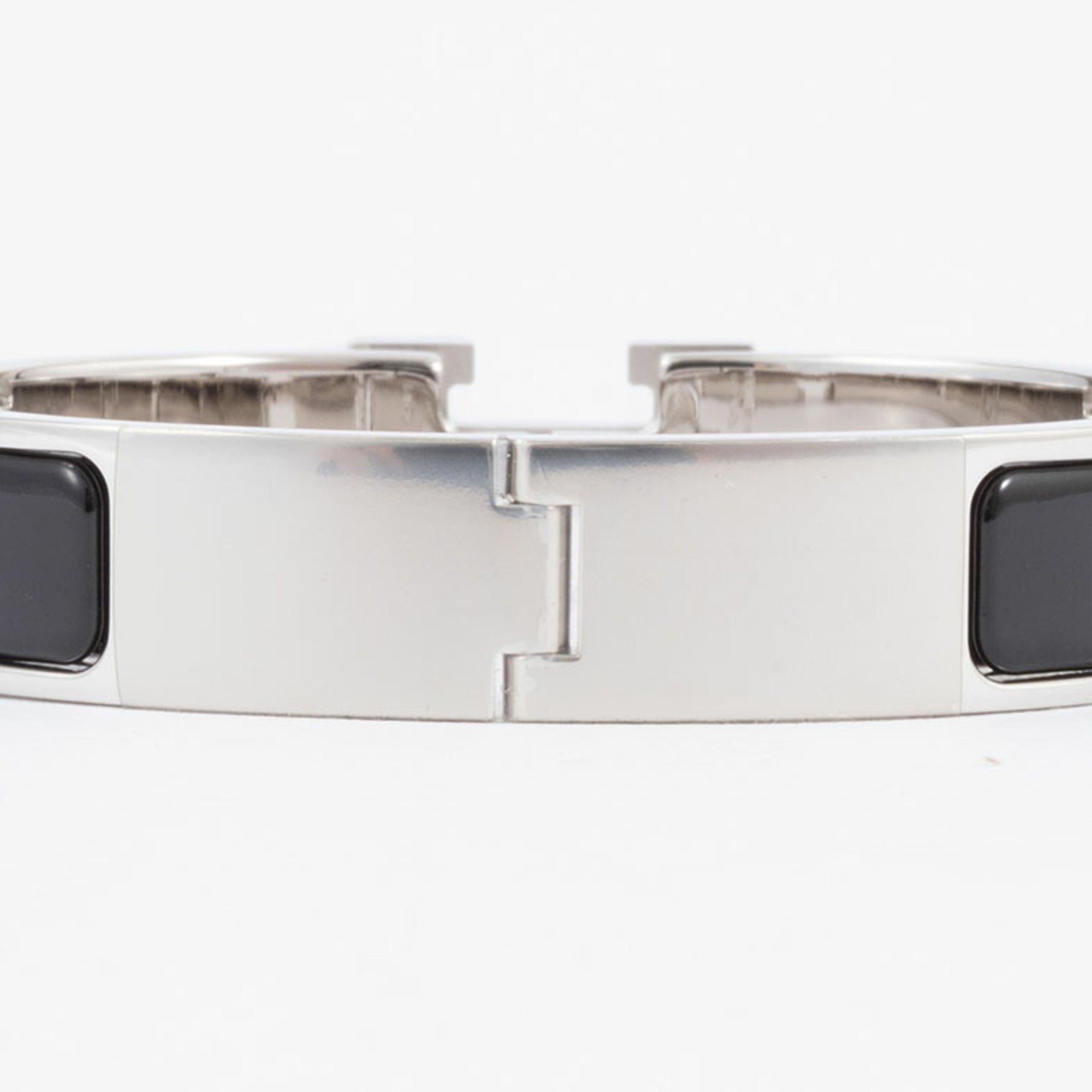Hermes Enamel Bracelet Click H Bangle H700001 FP01PM Metal Black Silver Women's HERMES — New - Store Return