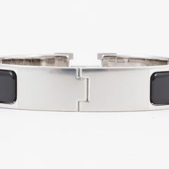 Hermes Enamel Bracelet Click H Bangle H700001 FP01PM Metal Black Silver Women's HERMES — New - Store Return