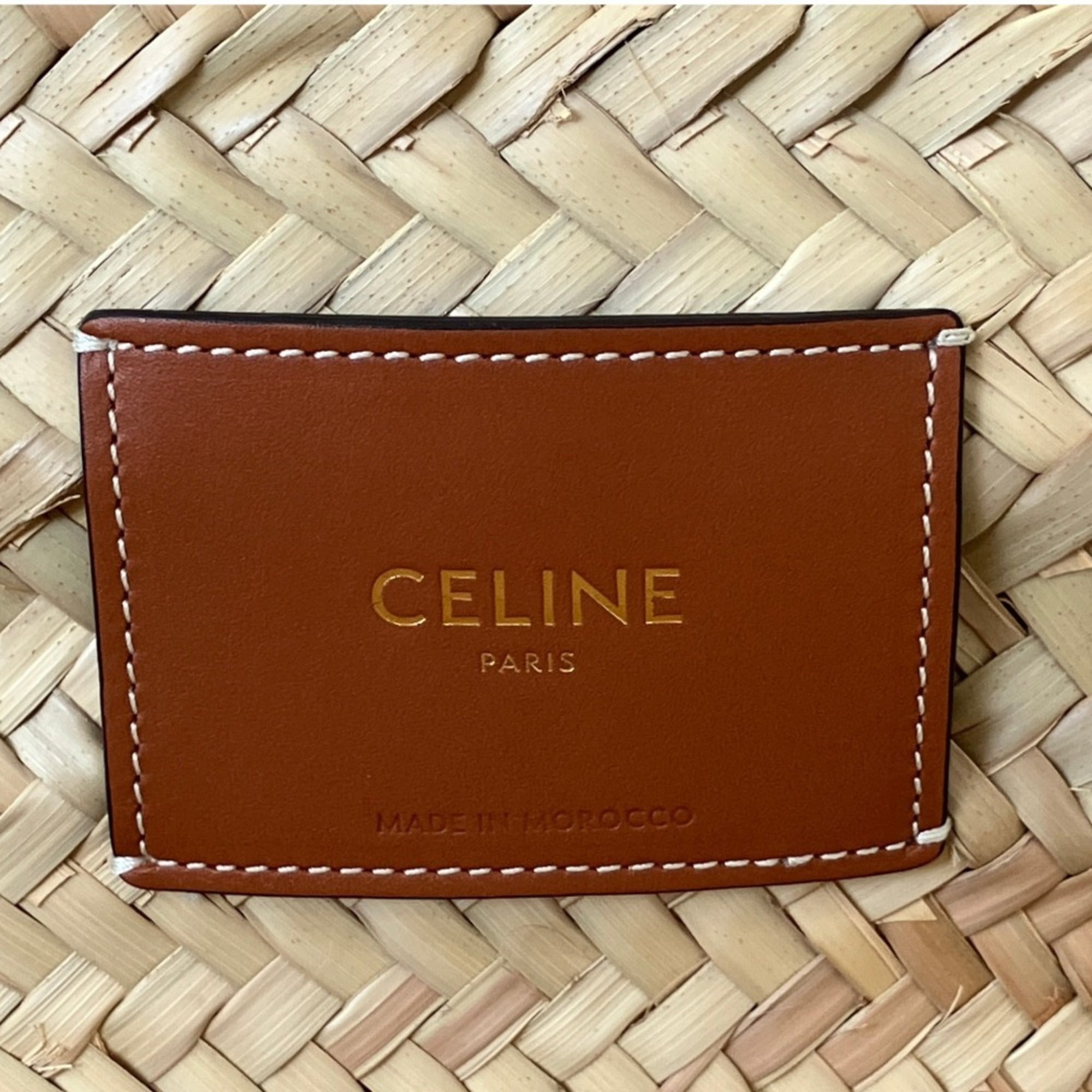 CELINE Large Triomphe Raffia x Leather Basket Bag Classic Panier Natural Tan Women's — Like New