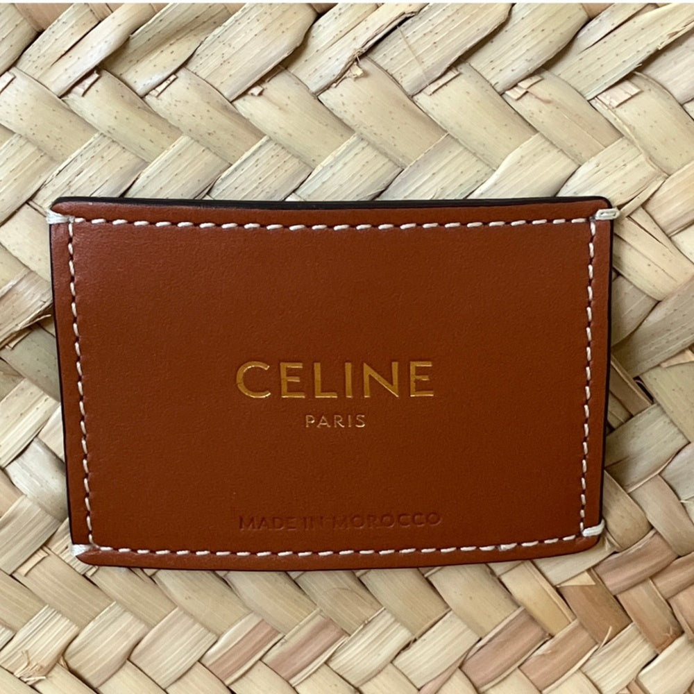 CELINE Large Triomphe Raffia x Leather Basket Bag Classic Panier Natural Tan Women's — Like New