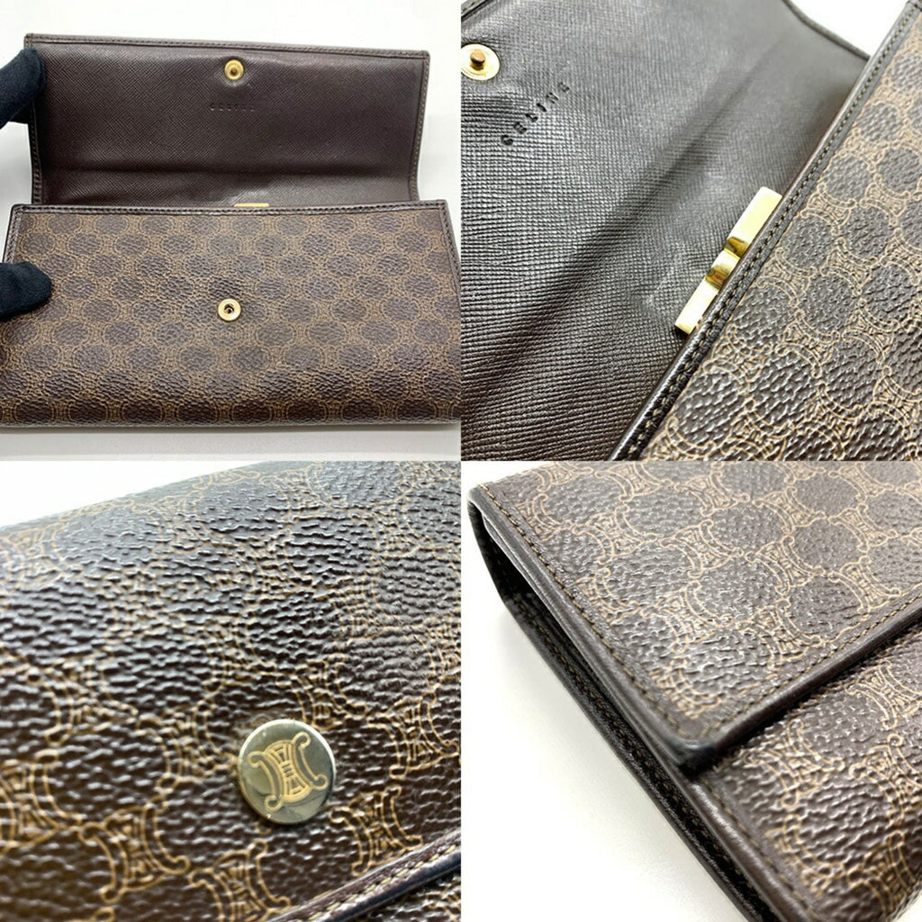 Celine Macadam Bifold Long Wallet, Dark Brown PVC, Women's, CELINE