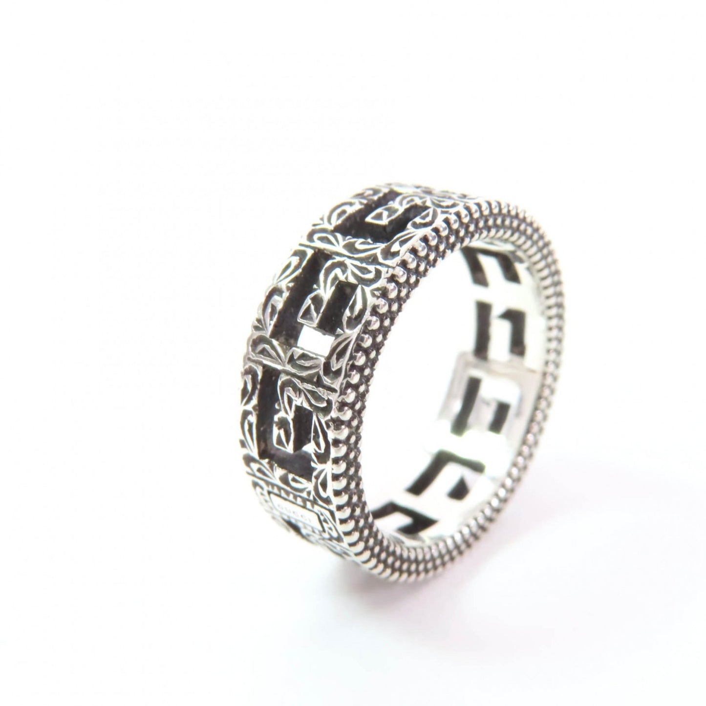 GUCCI Arabesque Square G AG925 Silver Ring, Size 11, Comes with Box and Dust Bag, Made in Italy, Weight 4.4g, Women's