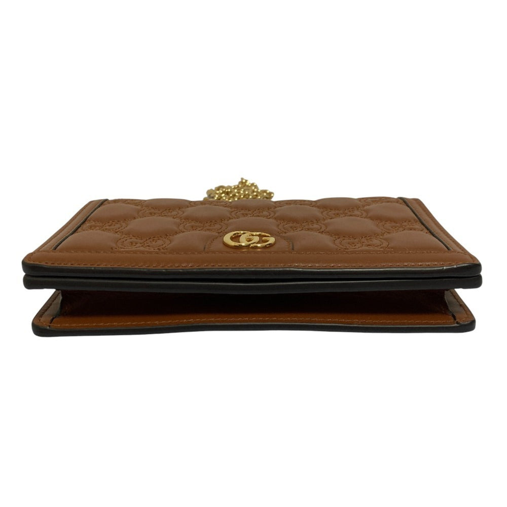GUCCI GG Matelasse Leather Wallet, Chain Shoulder Bag, 723787, Brown, Women's — Like New