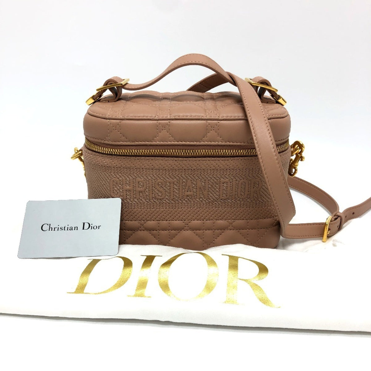 Christian Dior Dior Travel Small Vanity Bag Cannage Stitch Handbag Lambskin Canvas Women's Pink E-240503-12 — New - Store Return