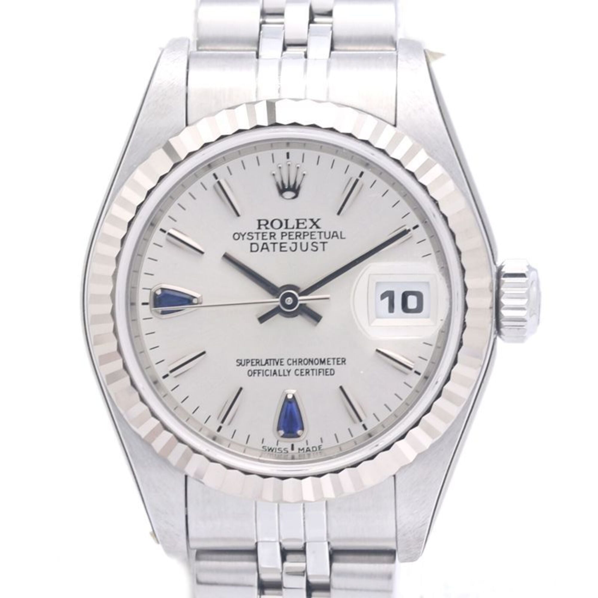 ROLEX Datejust Sapphire 2P 79174 Women's Watch 18K White Gold x Stainless Steel 40301 — Like New