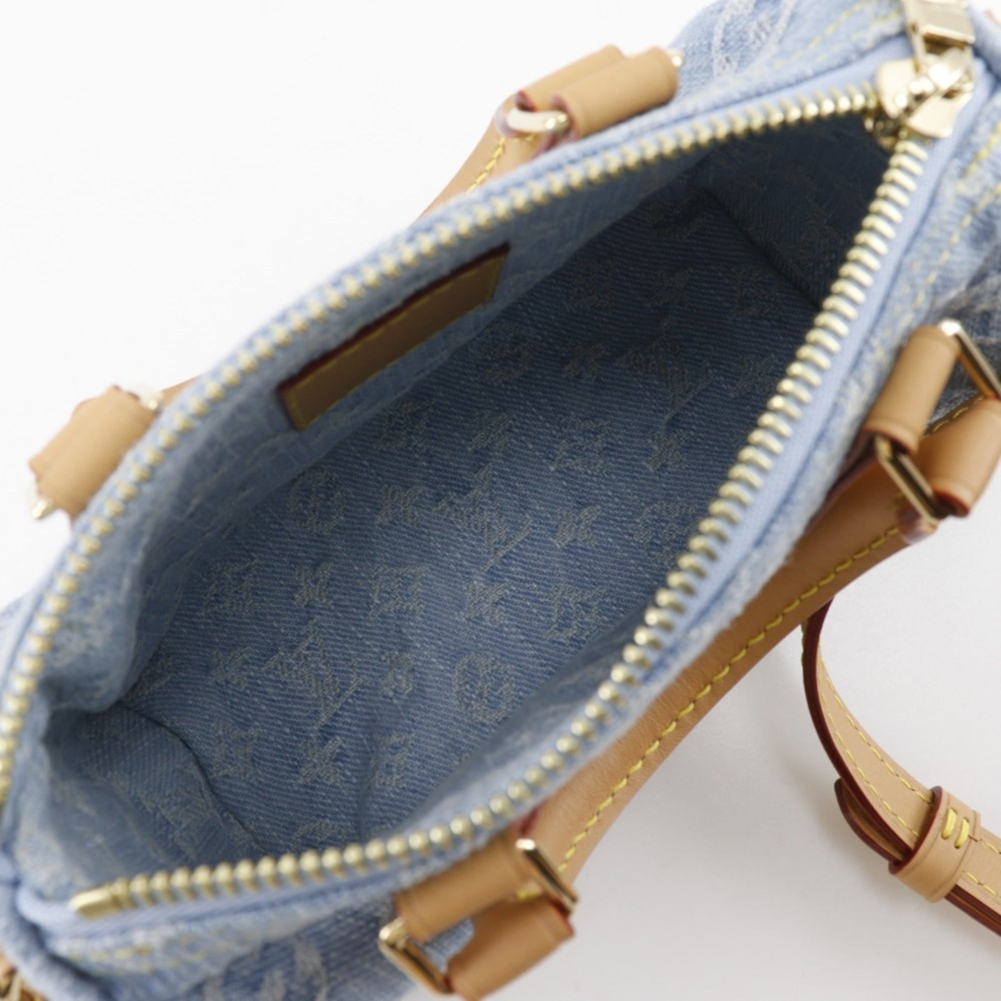 Louis Vuitton Nano Speedy Handbag, 2-Way Shoulder Bag, M11212, Monogram Denim, Sky Blue, Zipper, Women's — Like New