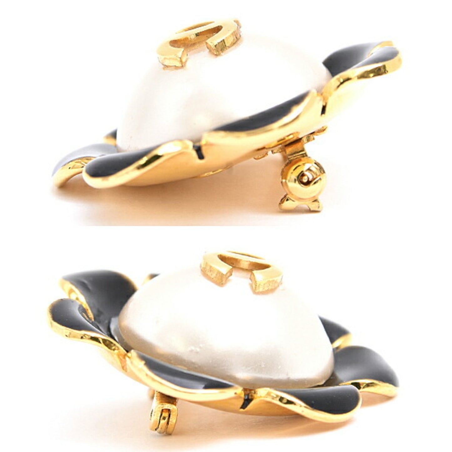 Chanel Brooch for Women, Coco Mark, Flower, Imitation Pearl, Black, Gold, Faux CHANEL, 24 GP