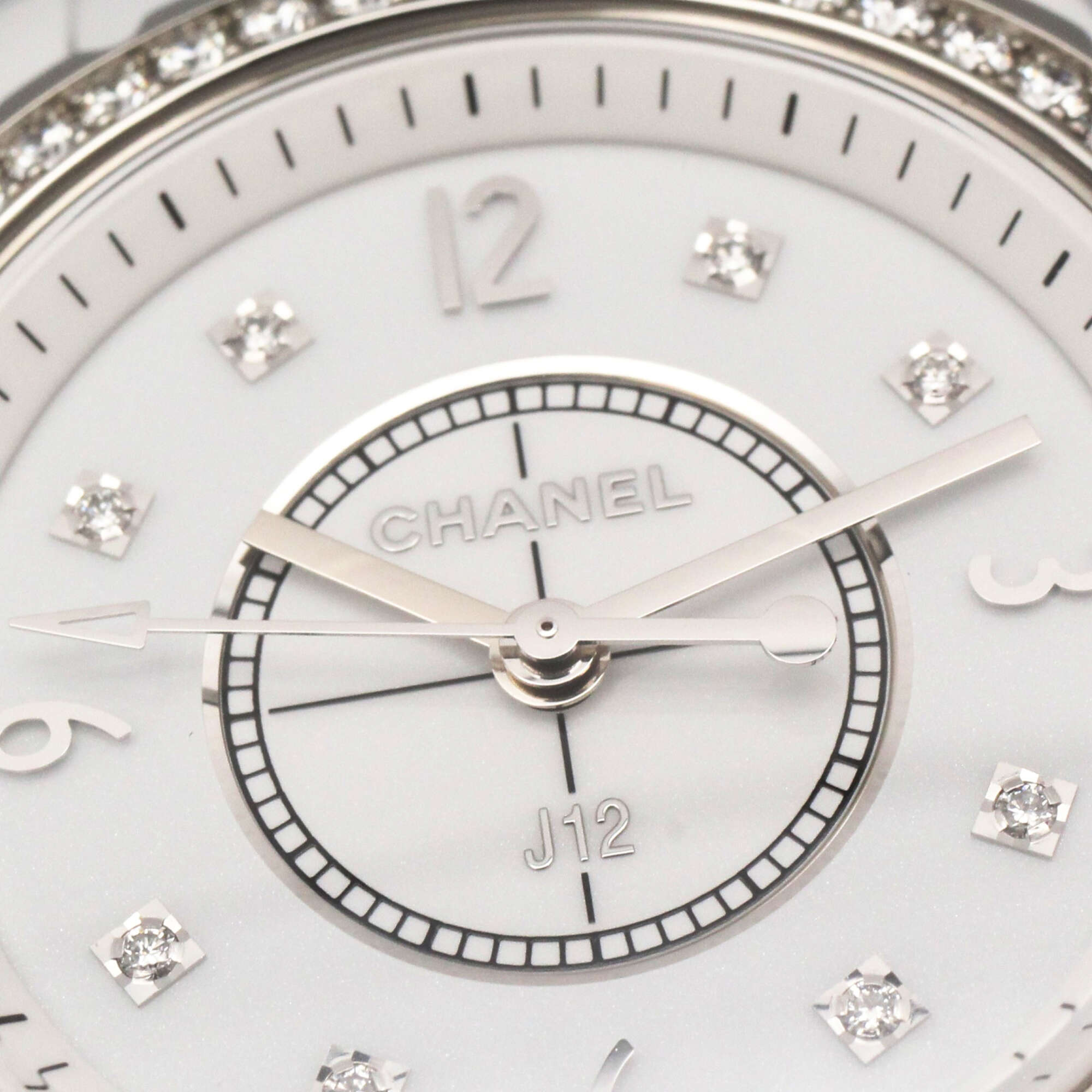 Chanel J12 Diamond Bezel 8-Diamond Watch, Ceramic, Diamond, Ladies, White, H3110 — Very Good
