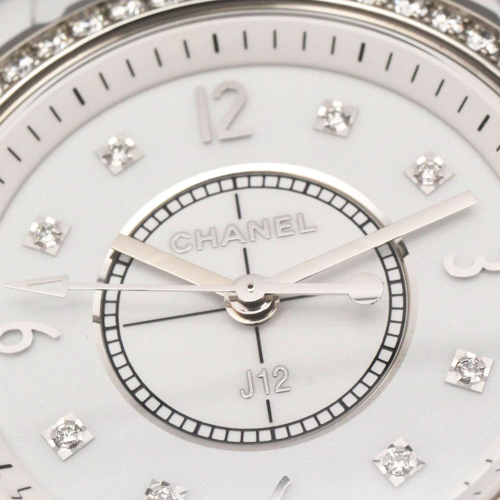 Chanel J12 Diamond Bezel 8-Diamond Watch, Ceramic, Diamond, Ladies, White, H3110 — Very Good