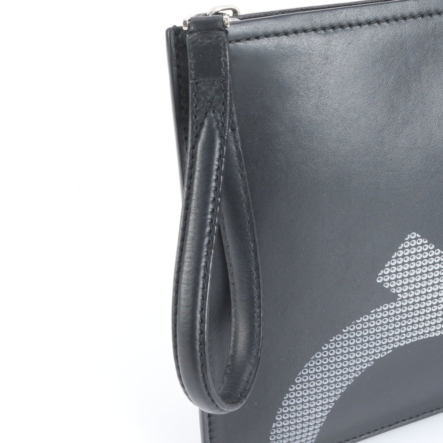 Salvatore Ferragamo Double Gancini Leather Clutch Bag Pouch Black Men's