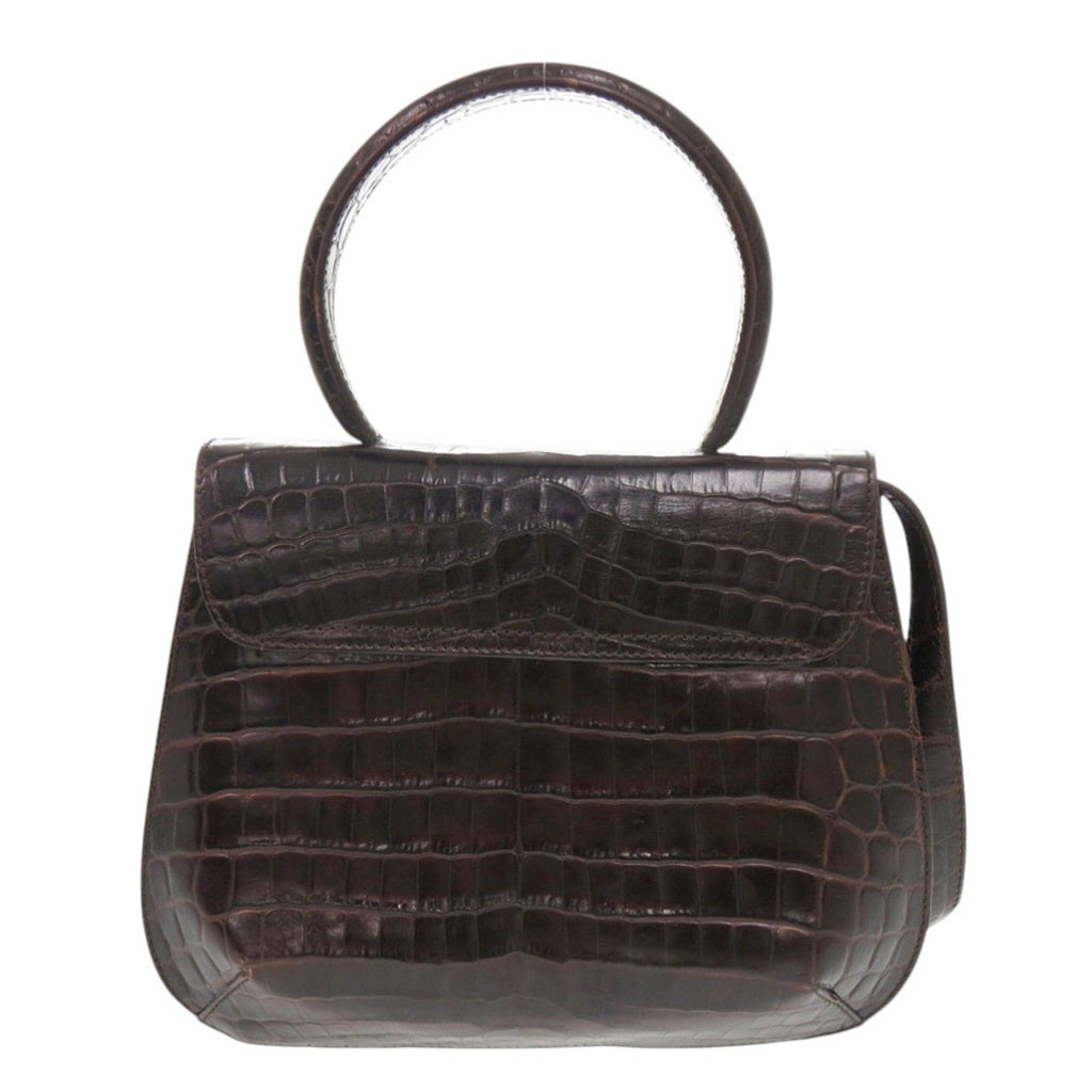 Excellent condition Salvatore Ferragamo crocodile-embossed leather brown handbag/shoulder bag 0396Salvatore