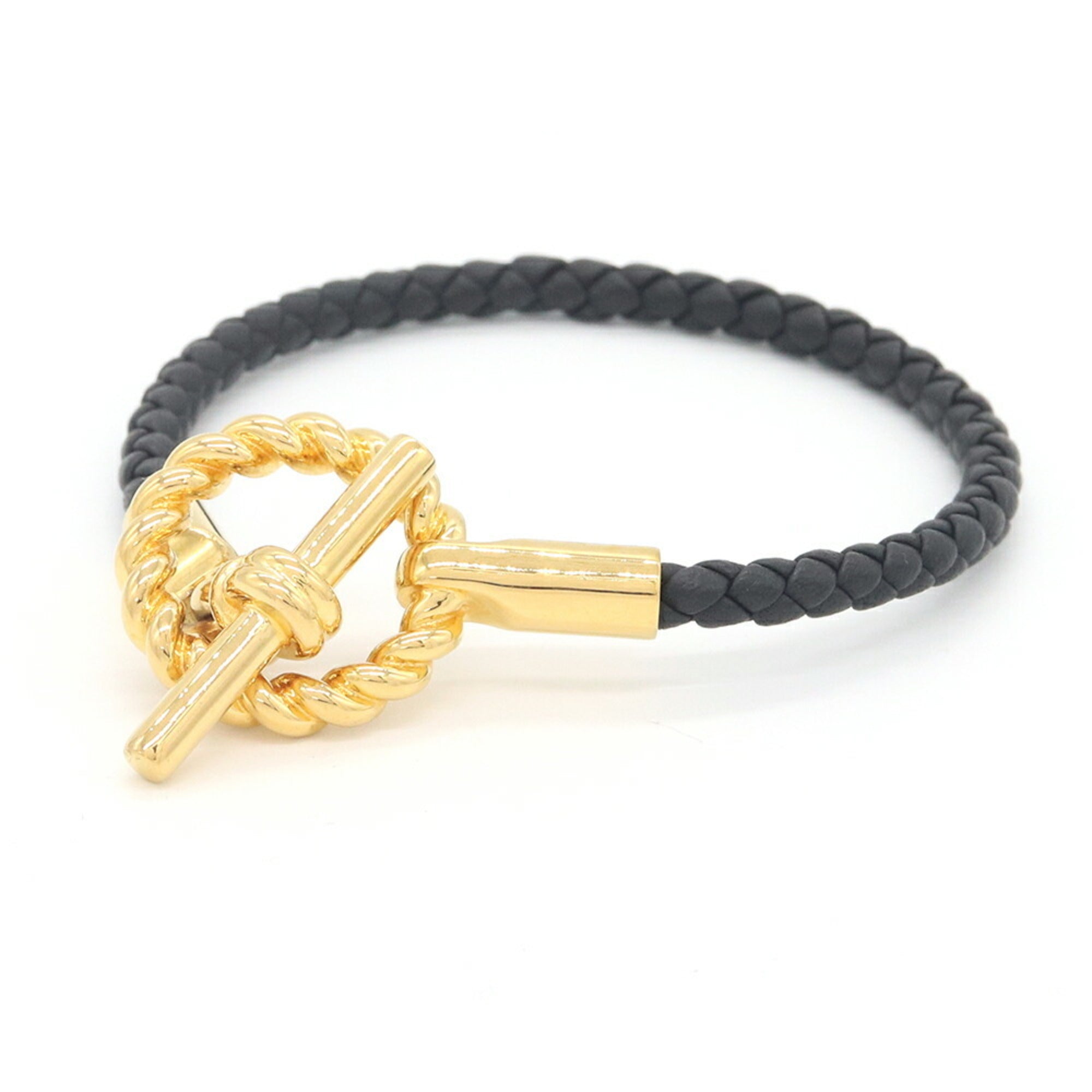 Hermes Glenan Godronne Bracelet H100127 Black Veau Swift Leather Women's HERMES — Like New