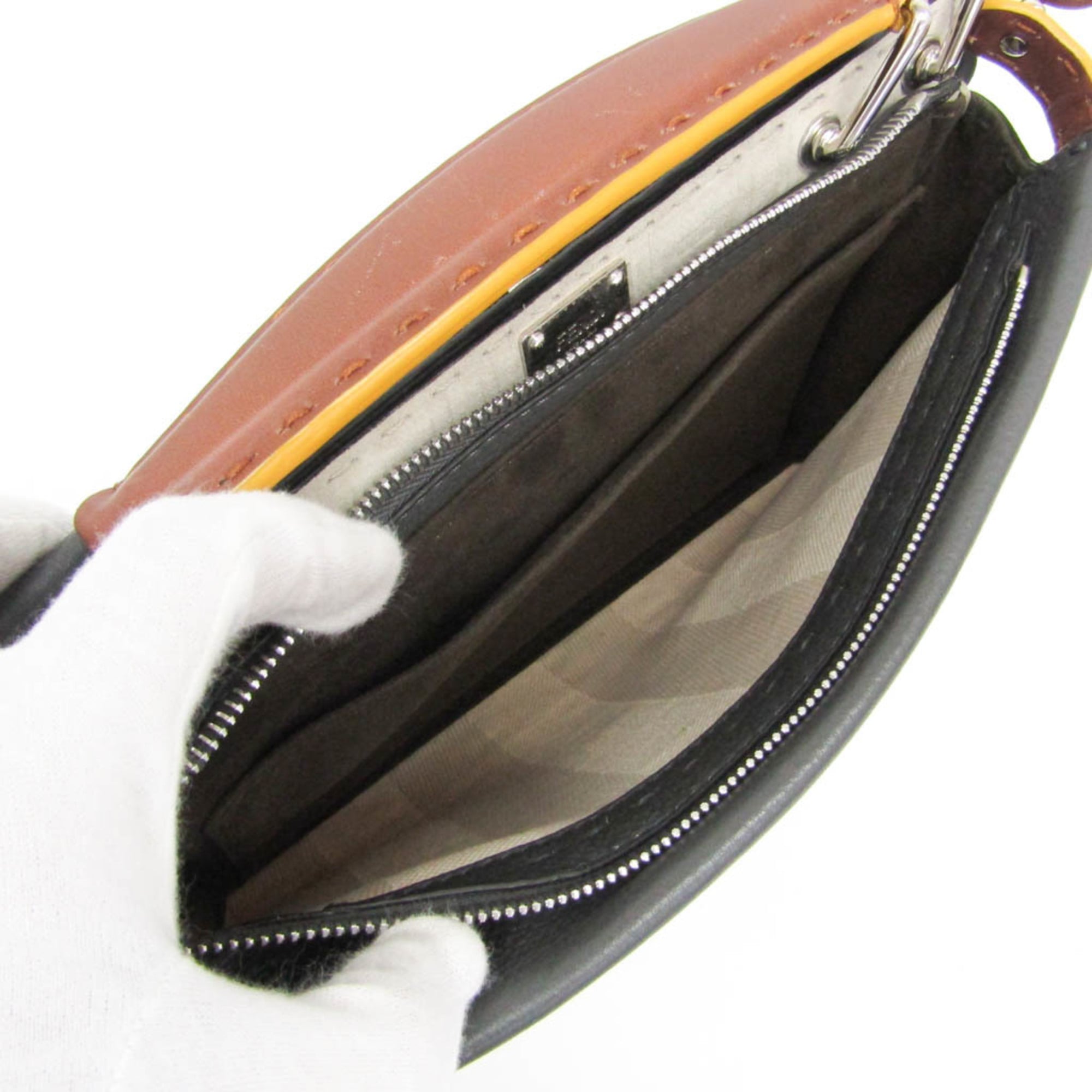 Fendi Selleria Peekaboo Fit Mini 7VA422 Women's Leather,Canvas Handbag,Shoulder Bag Gray,White — Like New