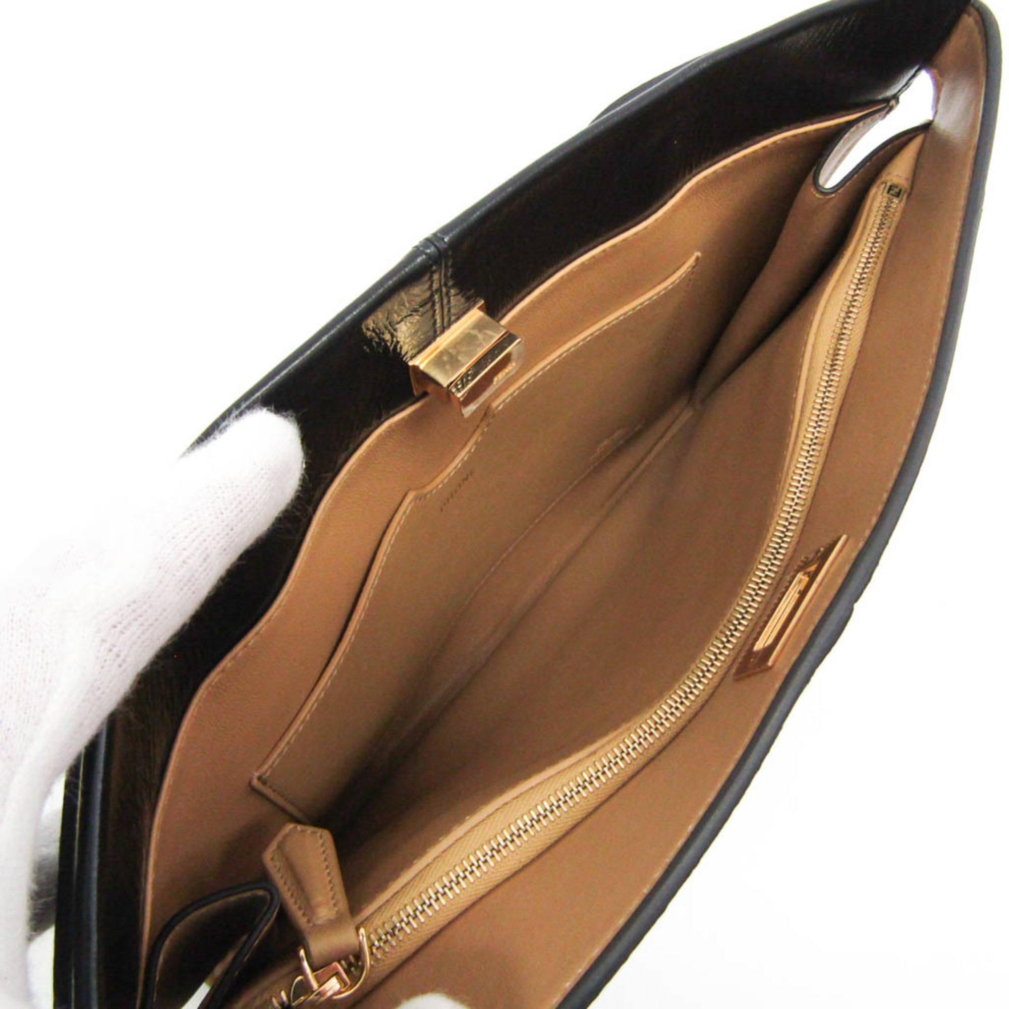 Fendi 8M0413 Women's Leather Clutch Bag Black