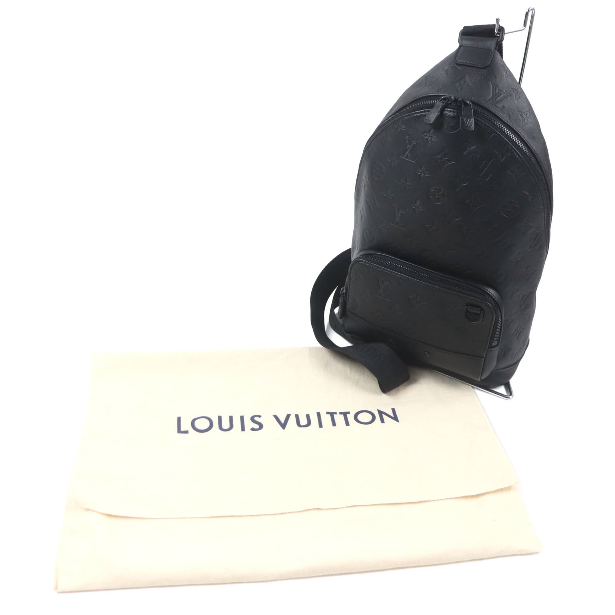 LOUIS VUITTON M46107 Monogram Shadow Racer Sling Bag, Black Leather, with Dust Made in Spain, Men's