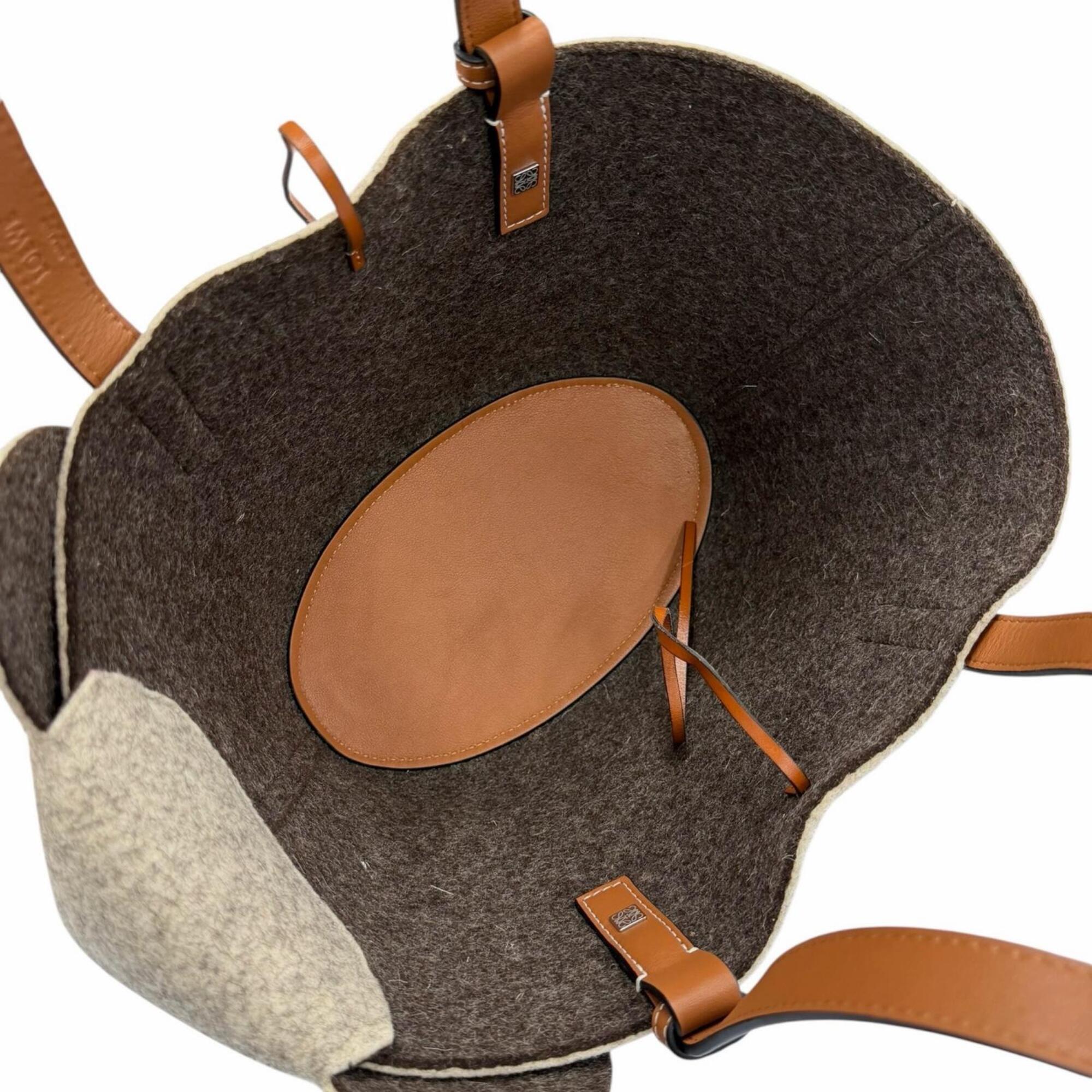 LOEWE Felt Leather Elephant Basket Anagram Logo Handbag, Gray/Brown, Made in Spain, Women's — Like New