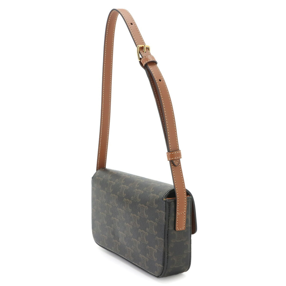 Celine Triomphe Claude Shoulder Handbag, Leather, Tan, Black, Brown, Gold Hardware, 194142 — Like New