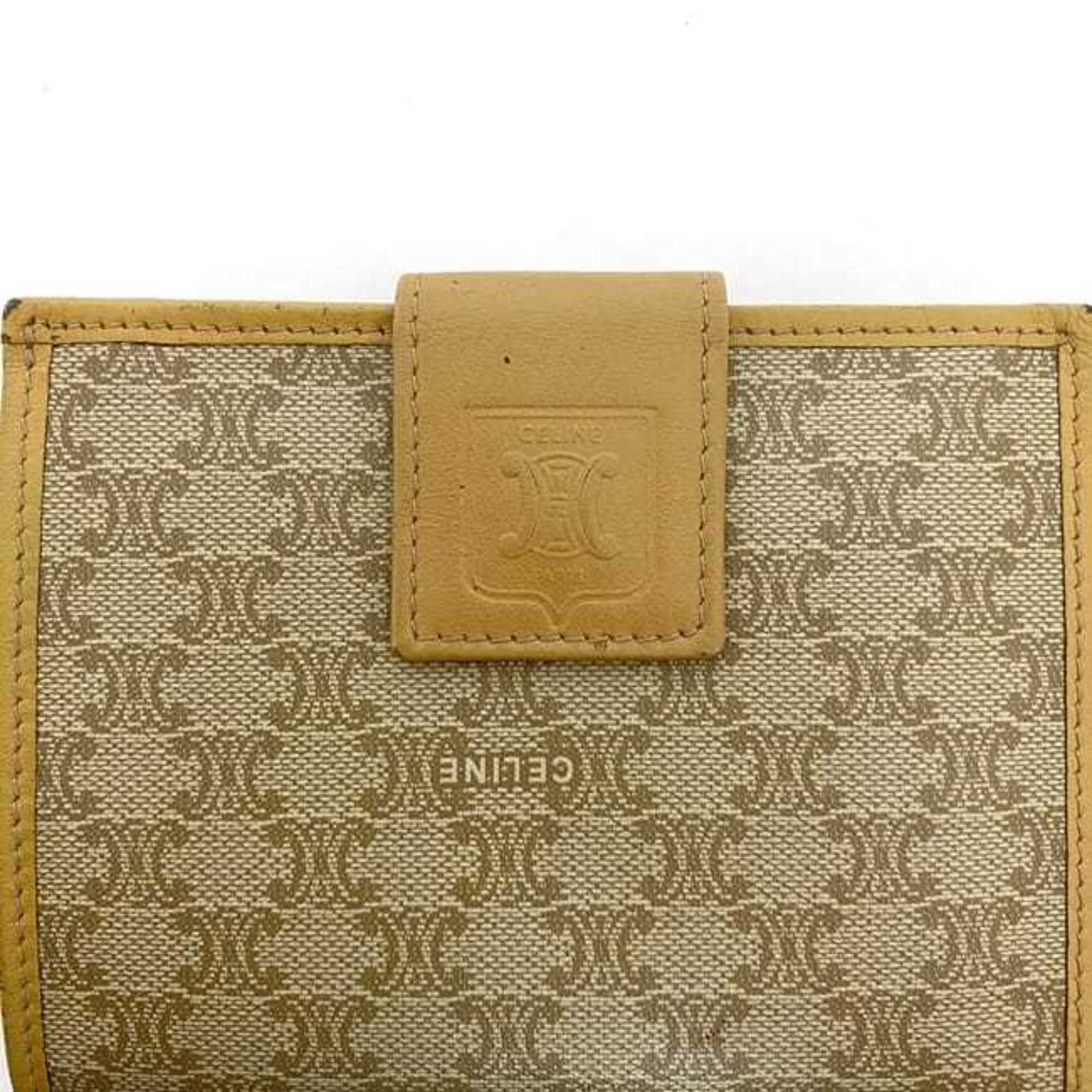 Celine Bi-fold Wallet ec-22515 Beige Yellow Macadam PVC Leather M13 CELINE Folding for Women Compact Mini