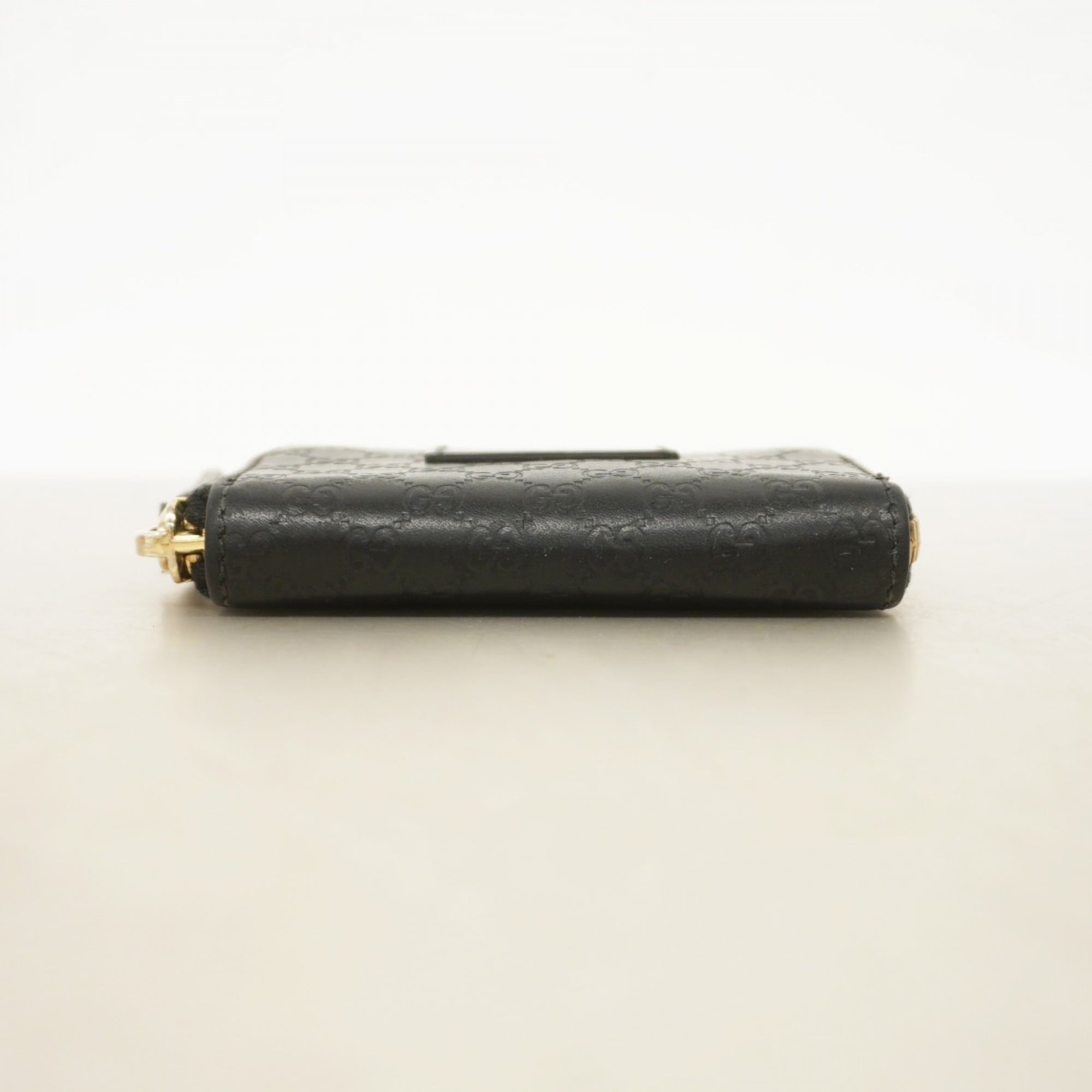 Gucci Micro Guccissima Wallet/Coin Case 449896 Leather Black Champagne for Men and Women