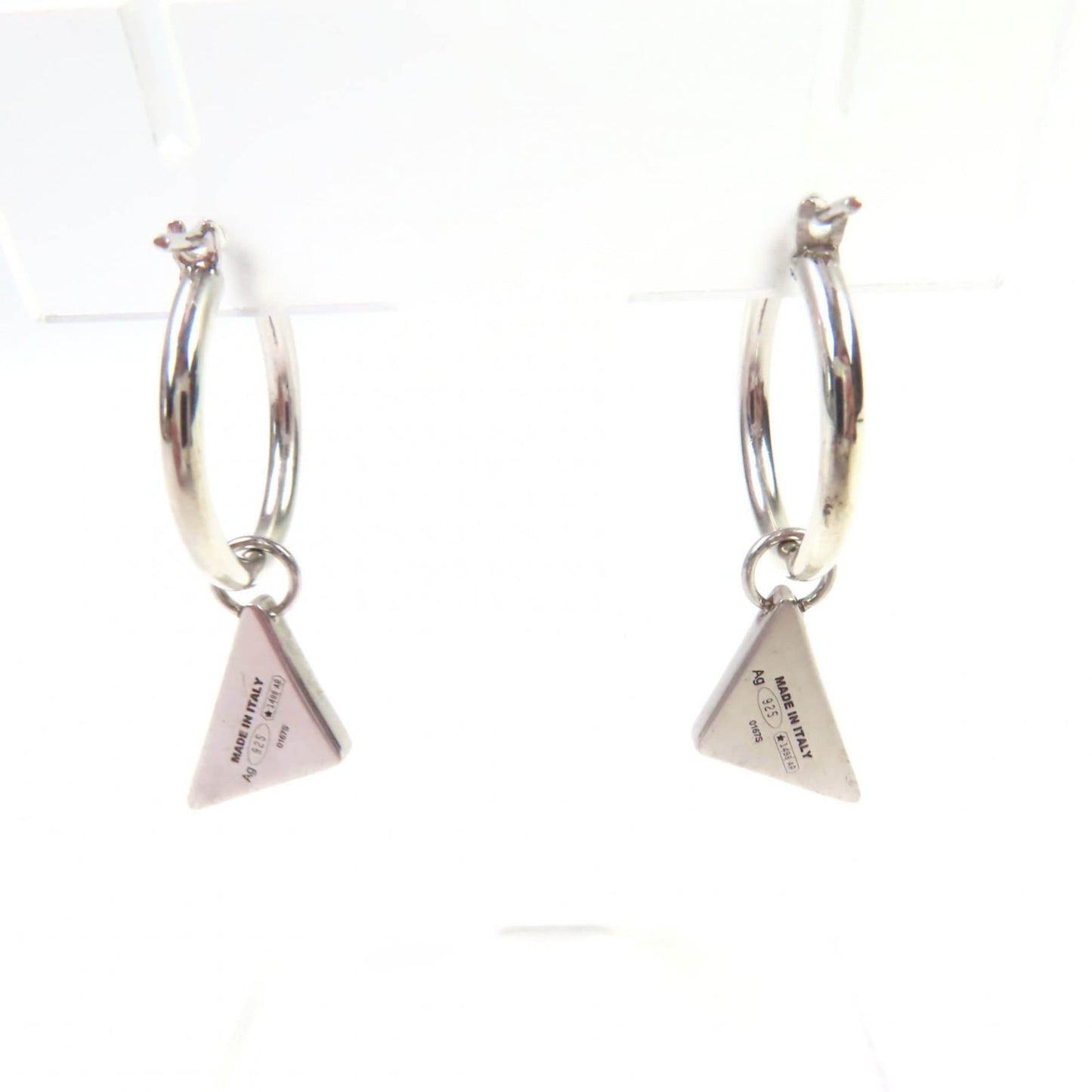 PRADA 2JO750 Symbol Pendant and Earrings, Set of 2, AG925, Triangle Logo, Black Silver, Made in Italy, Weight 4.7g, Women's