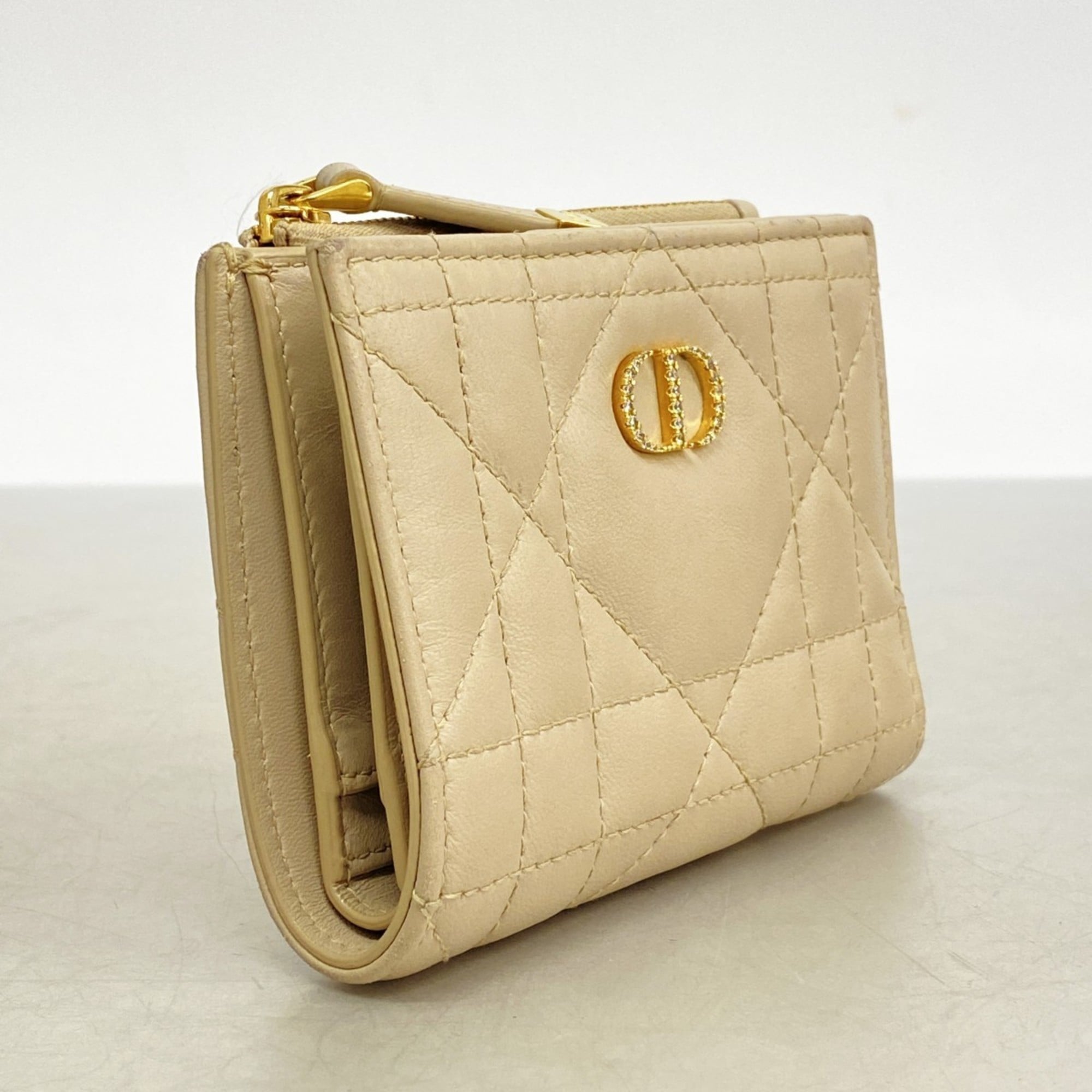 Christian Dior Caro Leather Wallet, Beige, Women's